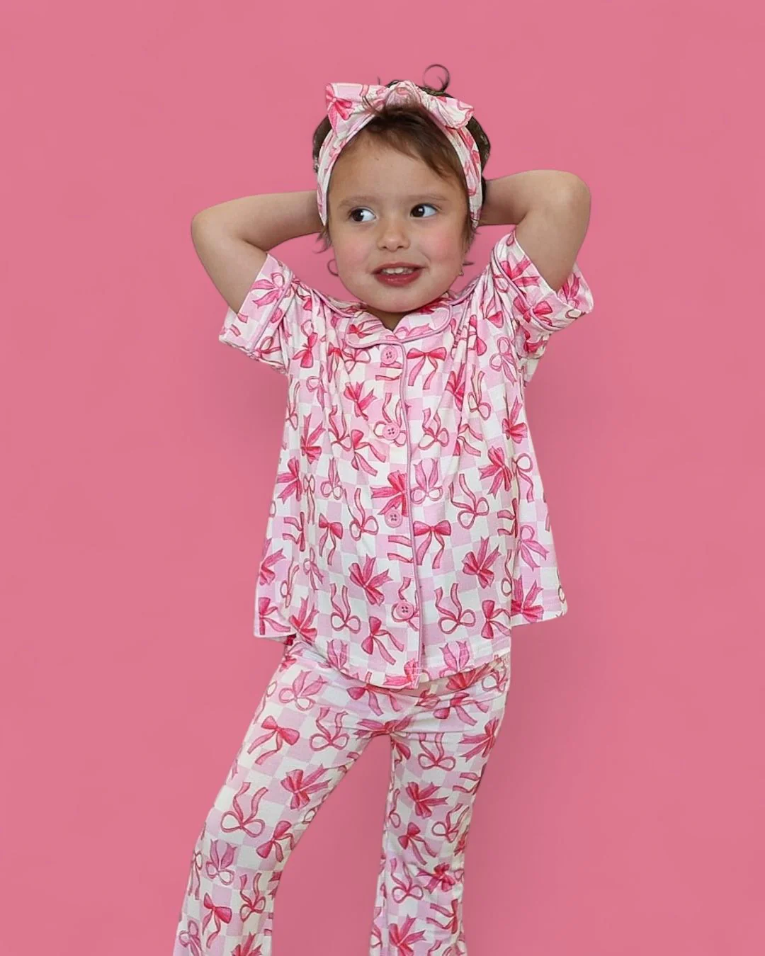 BOW CHECKERED CHARM DREAM GIRL'S FLARE SET - Image 4