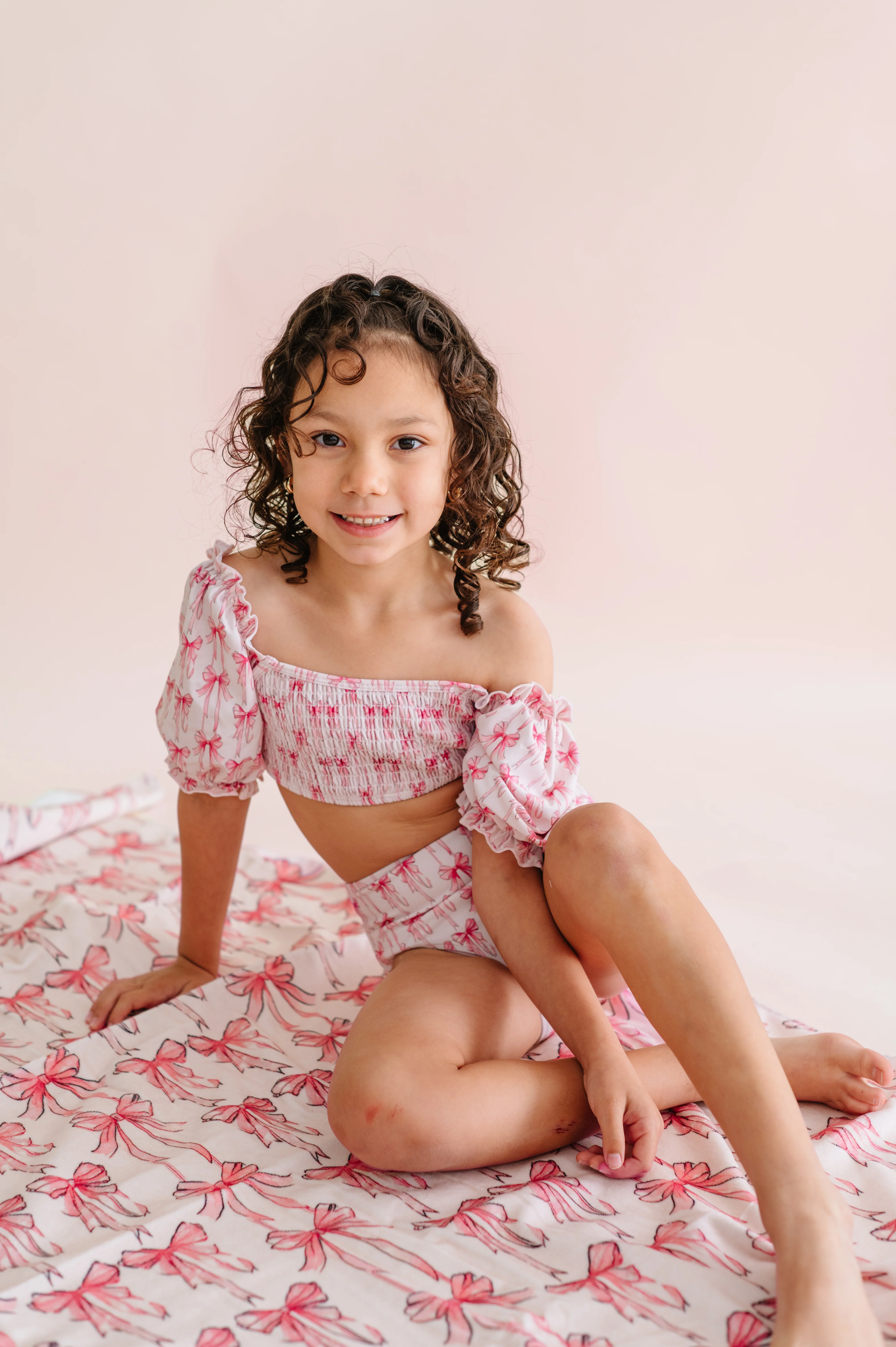 BOW CUTE DREAM SMOCKED OFF THE SHOULDER SWIM SUIT - Image 2