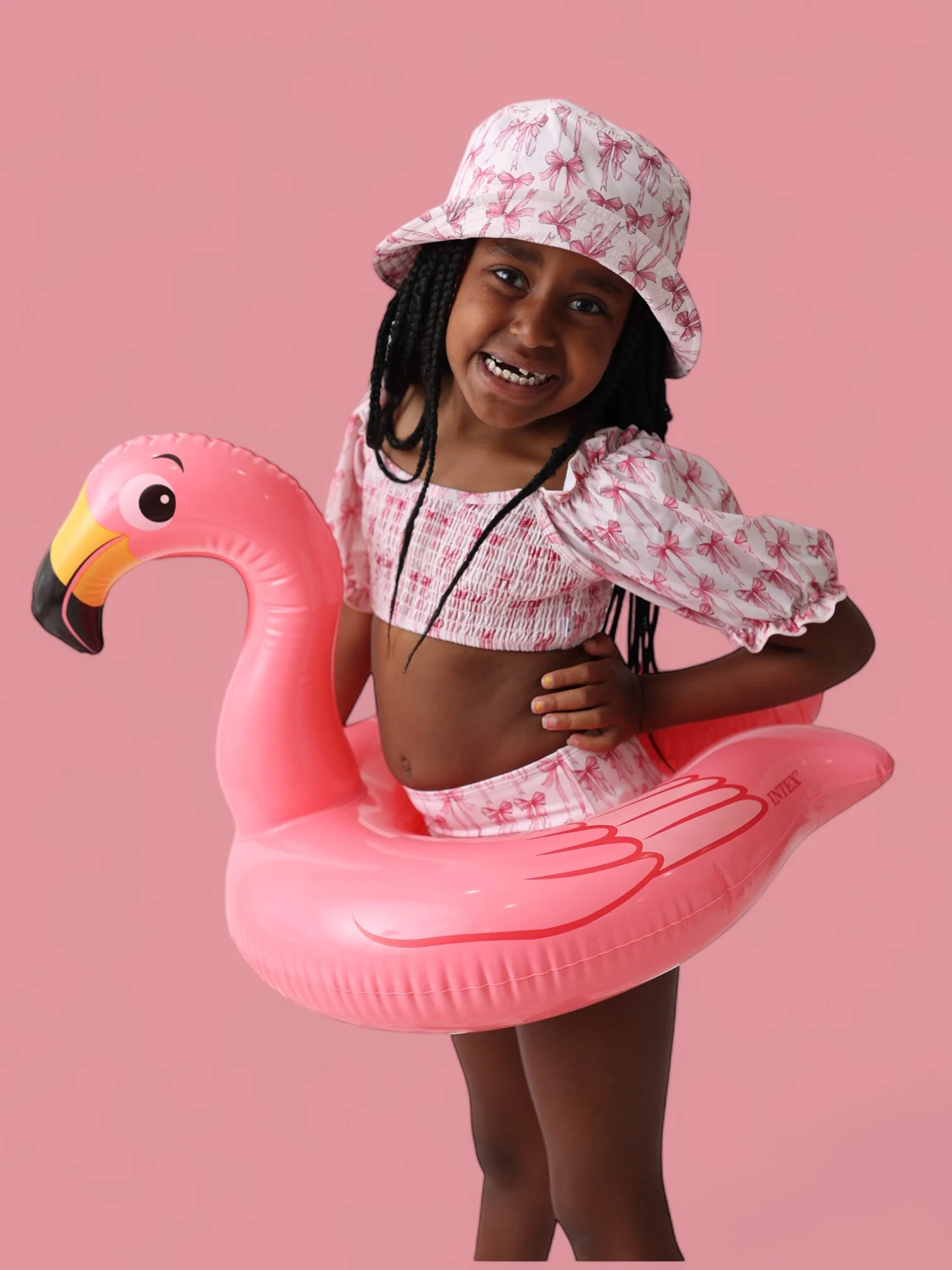 BOW CUTE DREAM SMOCKED OFF THE SHOULDER SWIM SUIT - Image 4