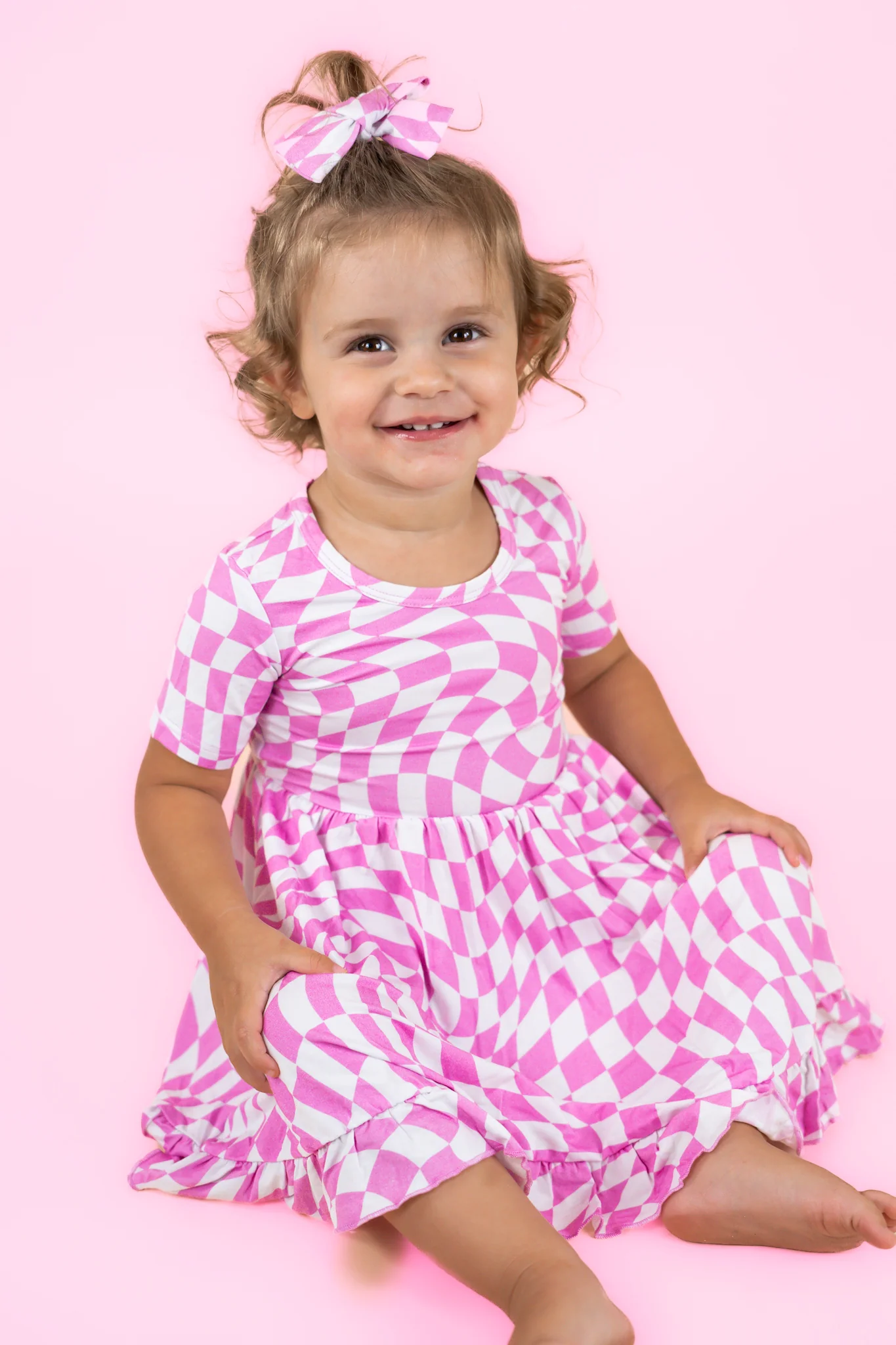 BUBBLEGUM WAVY CHECKERS DREAM RUFFLE DRESS - Image 12