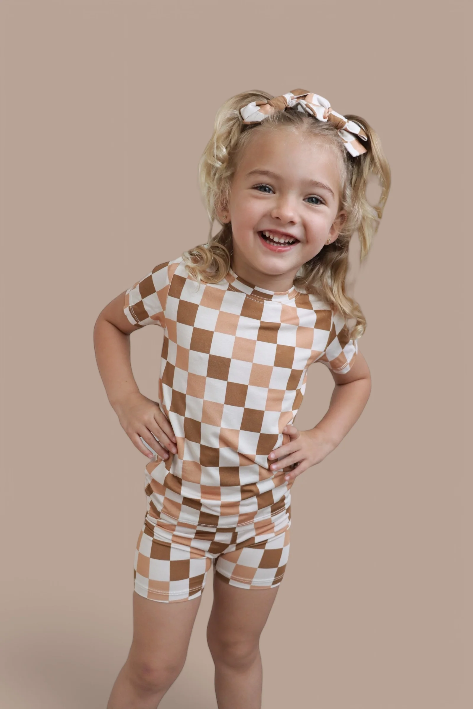 CHESTNUT CHECKERS DREAM BOW HAIR CLIPS - Image 4