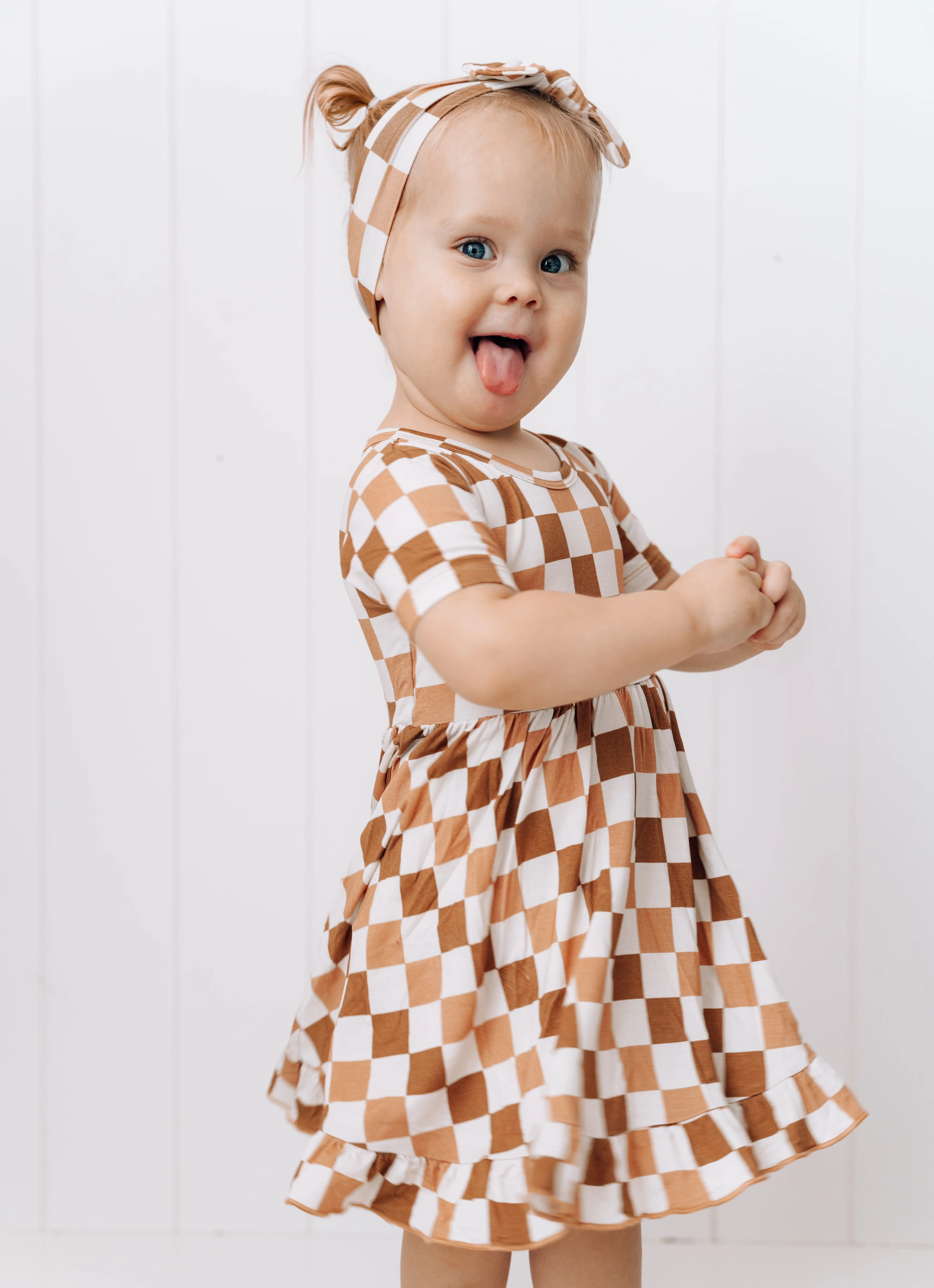 CHESTNUT CHECKERS DREAM RUFFLE DRESS - Image 12