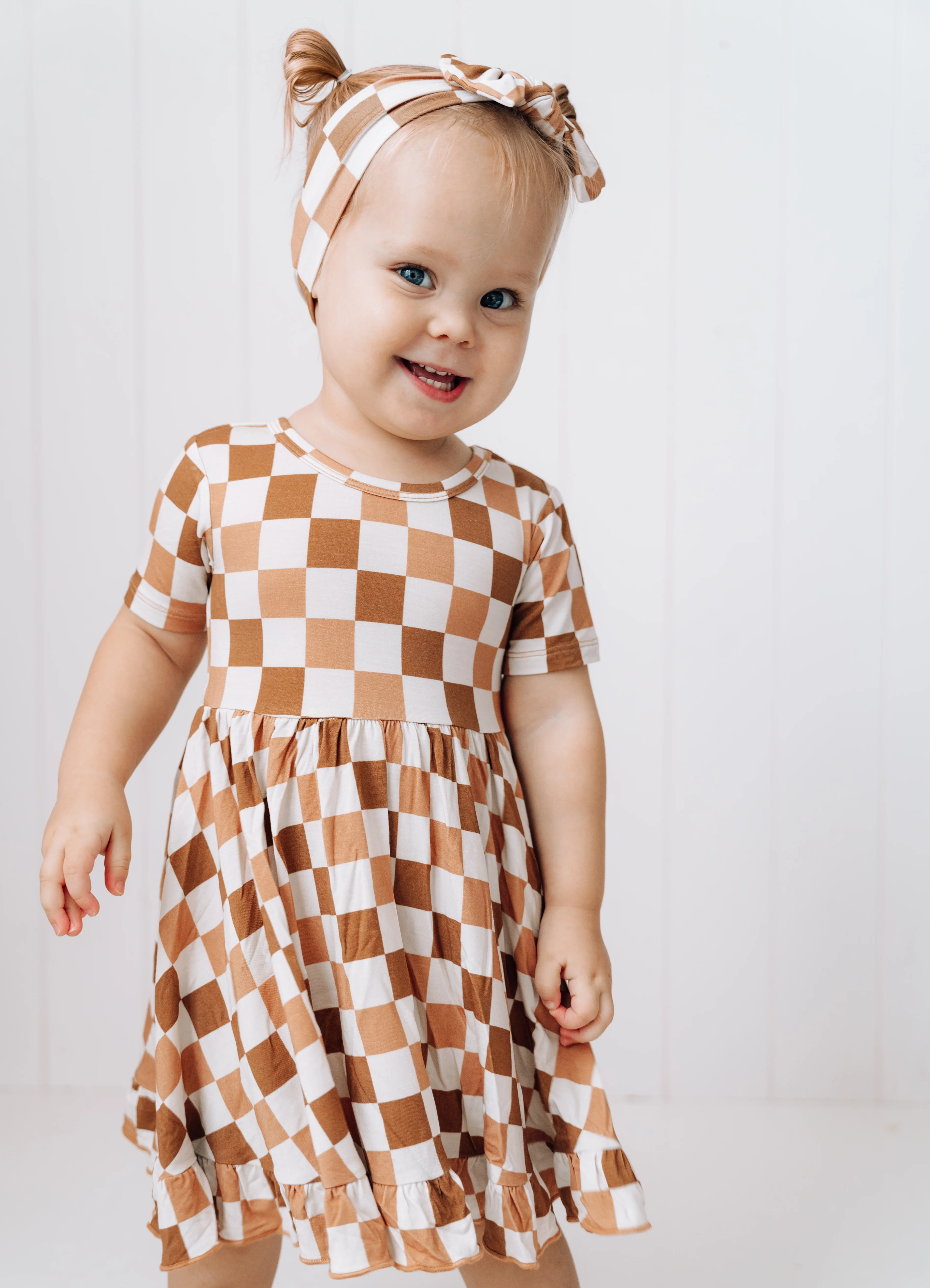 CHESTNUT CHECKERS DREAM RUFFLE DRESS - Image 2