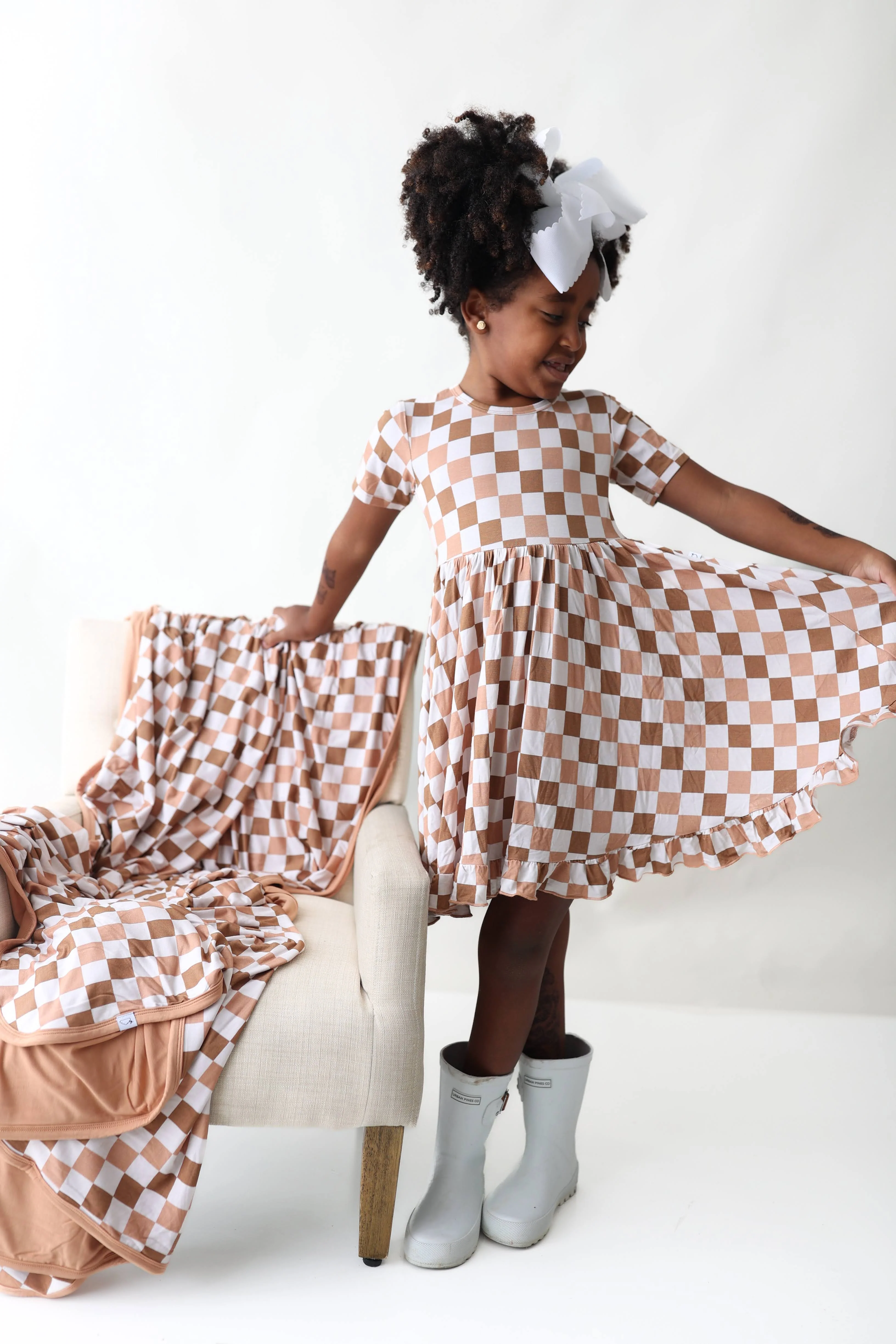 CHESTNUT CHECKERS DREAM RUFFLE DRESS - Image 5