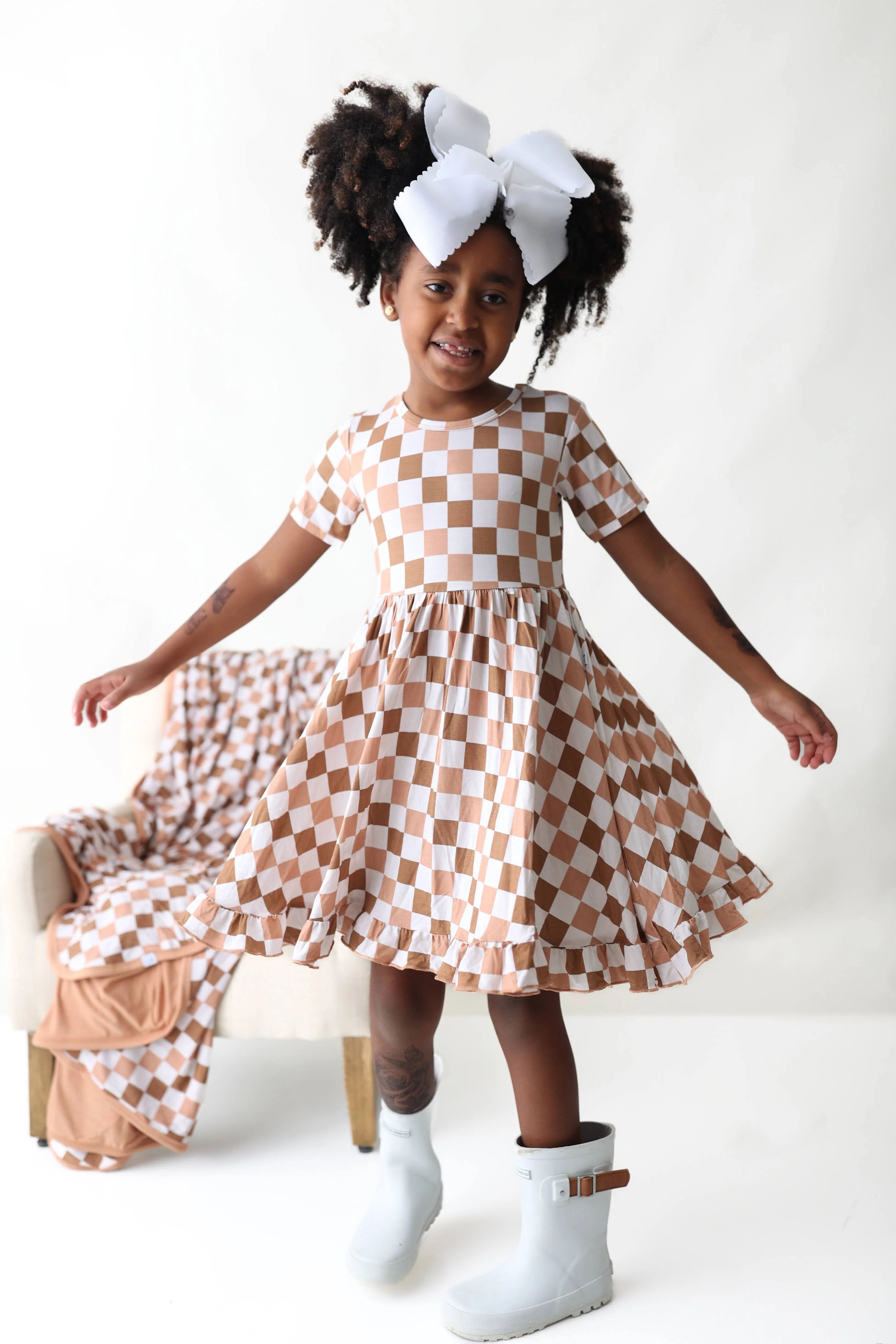 CHESTNUT CHECKERS DREAM RUFFLE DRESS - Image 8