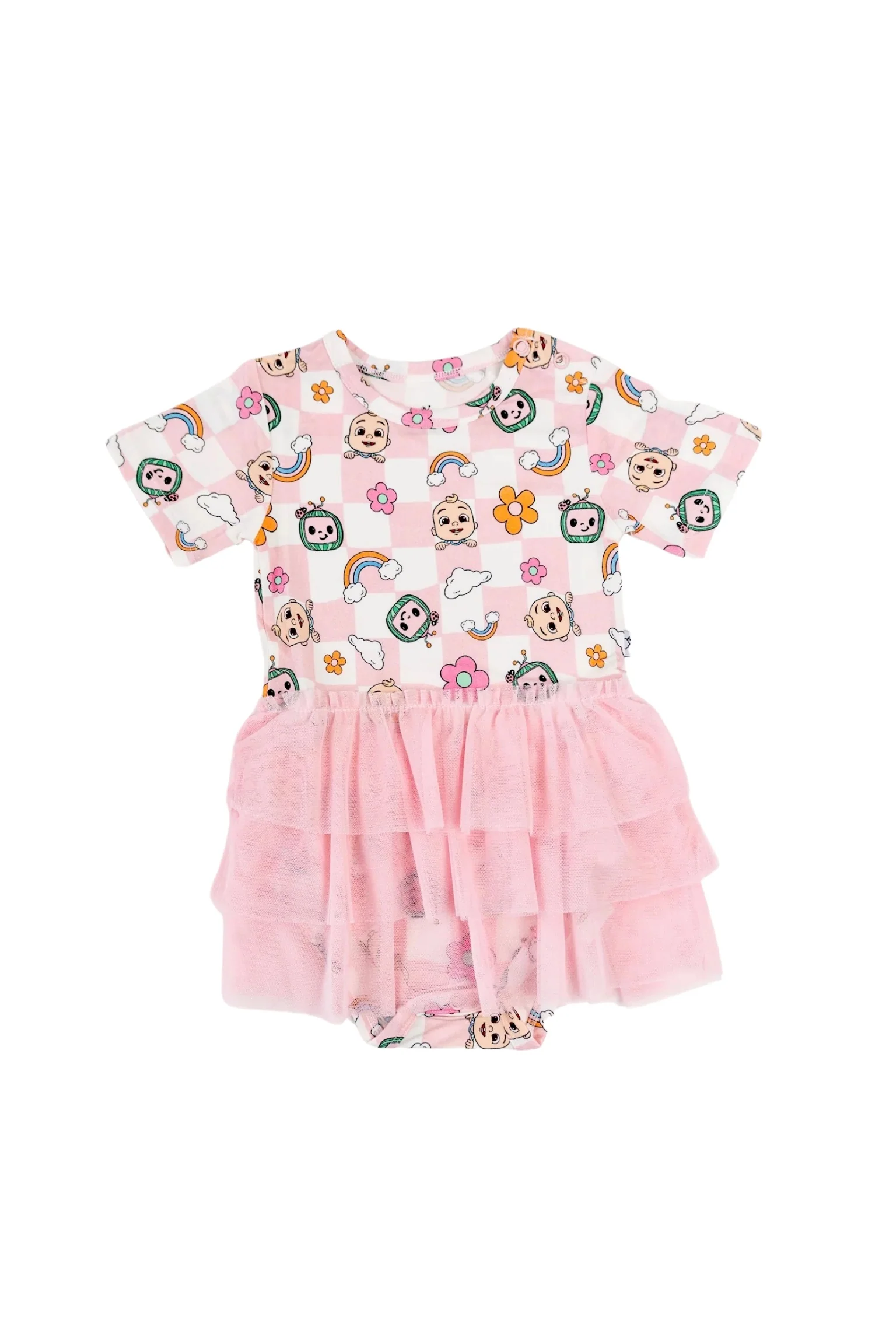 Dream Big Little Co x CoComelon JJ RAINBOW CHECKERS DREAM TUTU SHORT SLEEVE BODYSUIT DRESS - Image 11