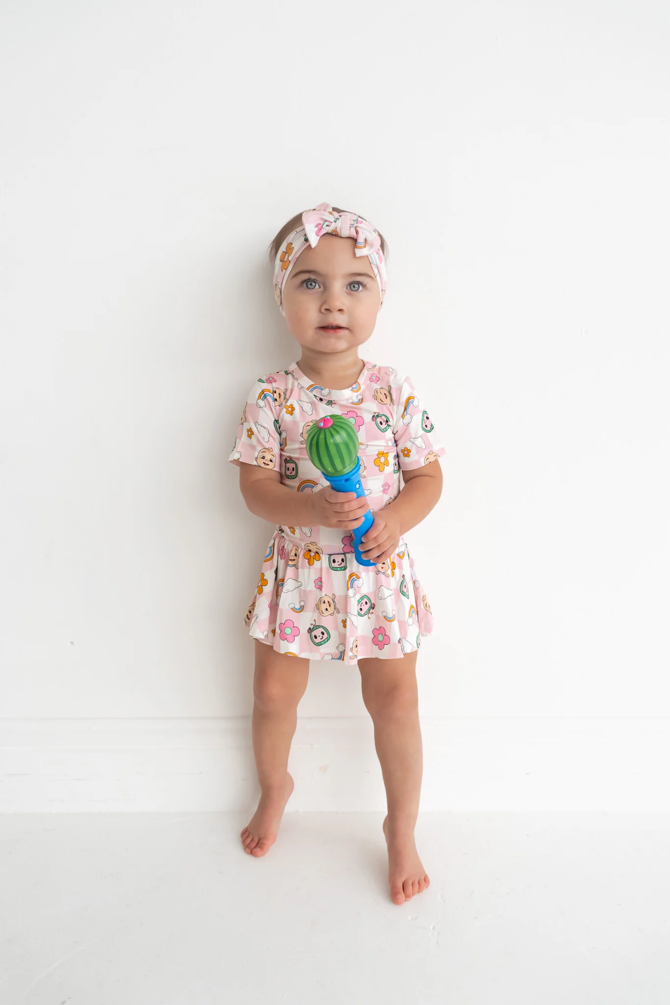 Dream Big Little Co x CoComelon JJ RAINBOW CHECKERS SHORT SLEEVE DREAM BODYSUIT DRESS - Image 3