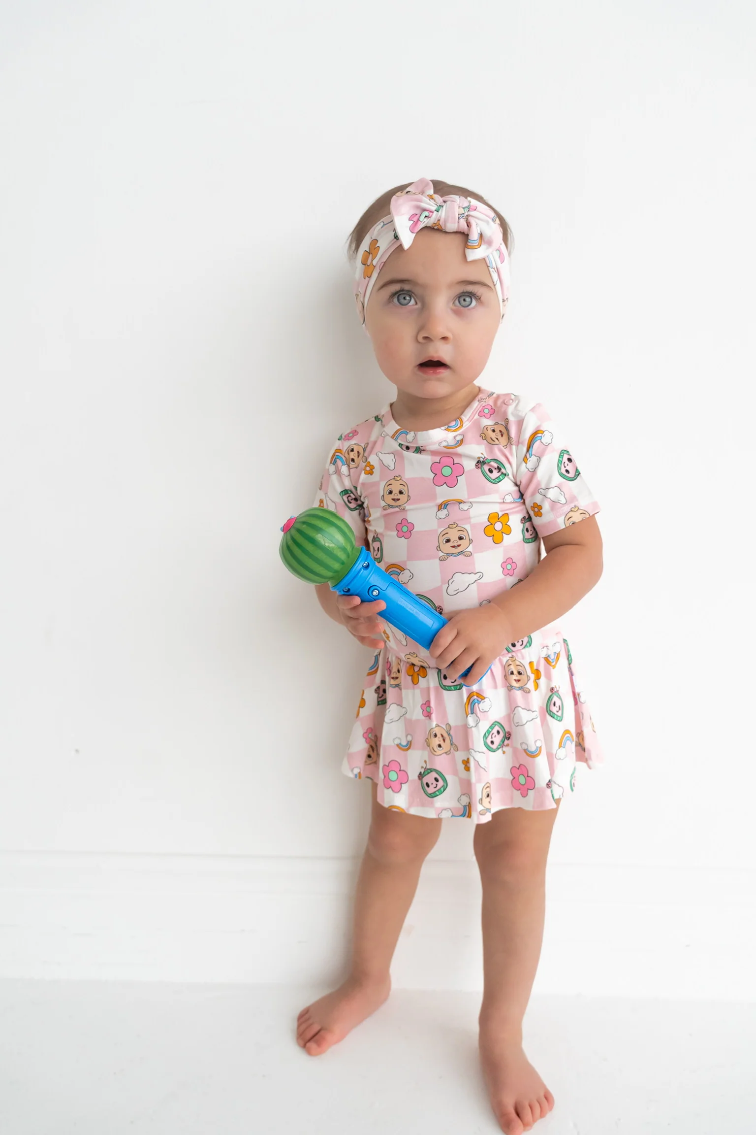 Dream Big Little Co x CoComelon JJ RAINBOW CHECKERS SHORT SLEEVE DREAM BODYSUIT DRESS - Image 4