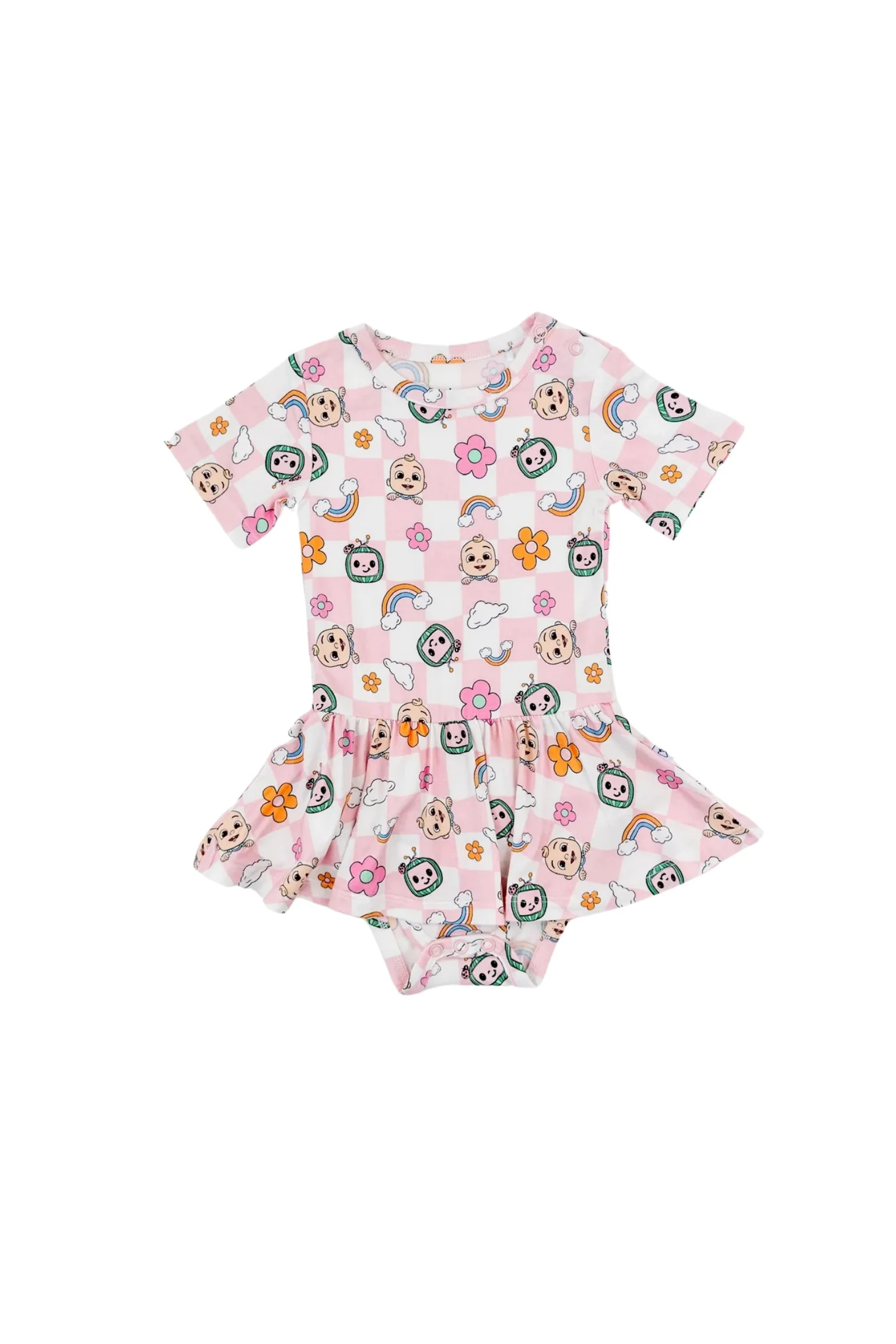Dream Big Little Co x CoComelon JJ RAINBOW CHECKERS SHORT SLEEVE DREAM BODYSUIT DRESS - Image 7