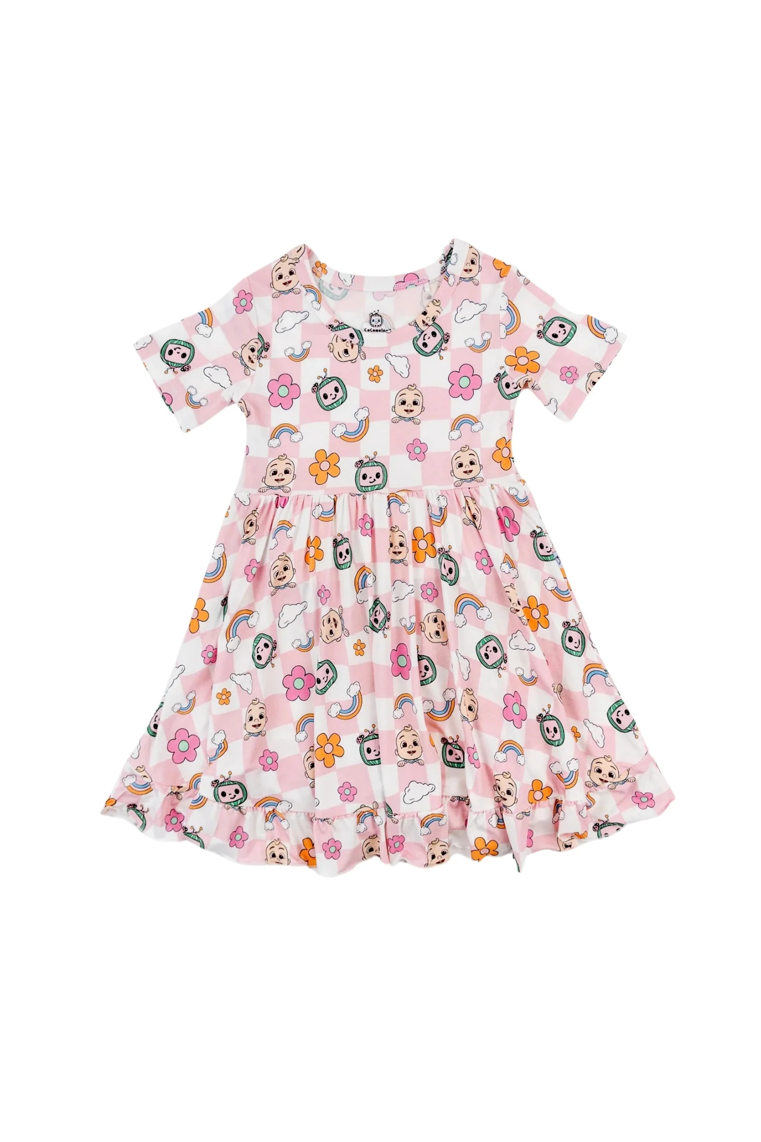 Dream Big Little Co x CoComelon JJ RAINBOW CHECKERS SHORT SLEEVE DREAM RUFFLE DRESS - Image 10