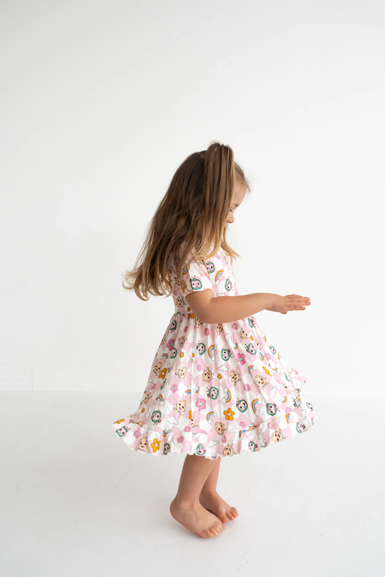 Dream Big Little Co x CoComelon JJ RAINBOW CHECKERS SHORT SLEEVE DREAM RUFFLE DRESS - Image 6