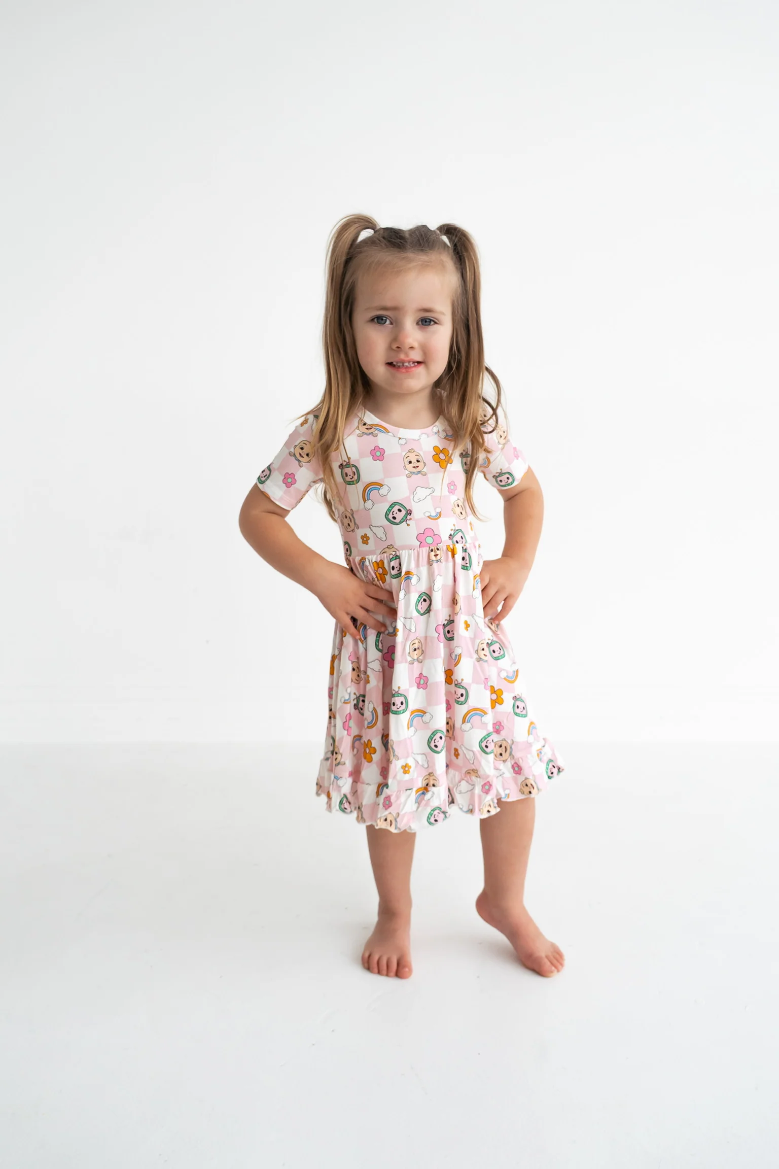 Dream Big Little Co x CoComelon JJ RAINBOW CHECKERS SHORT SLEEVE DREAM RUFFLE DRESS - Image 7