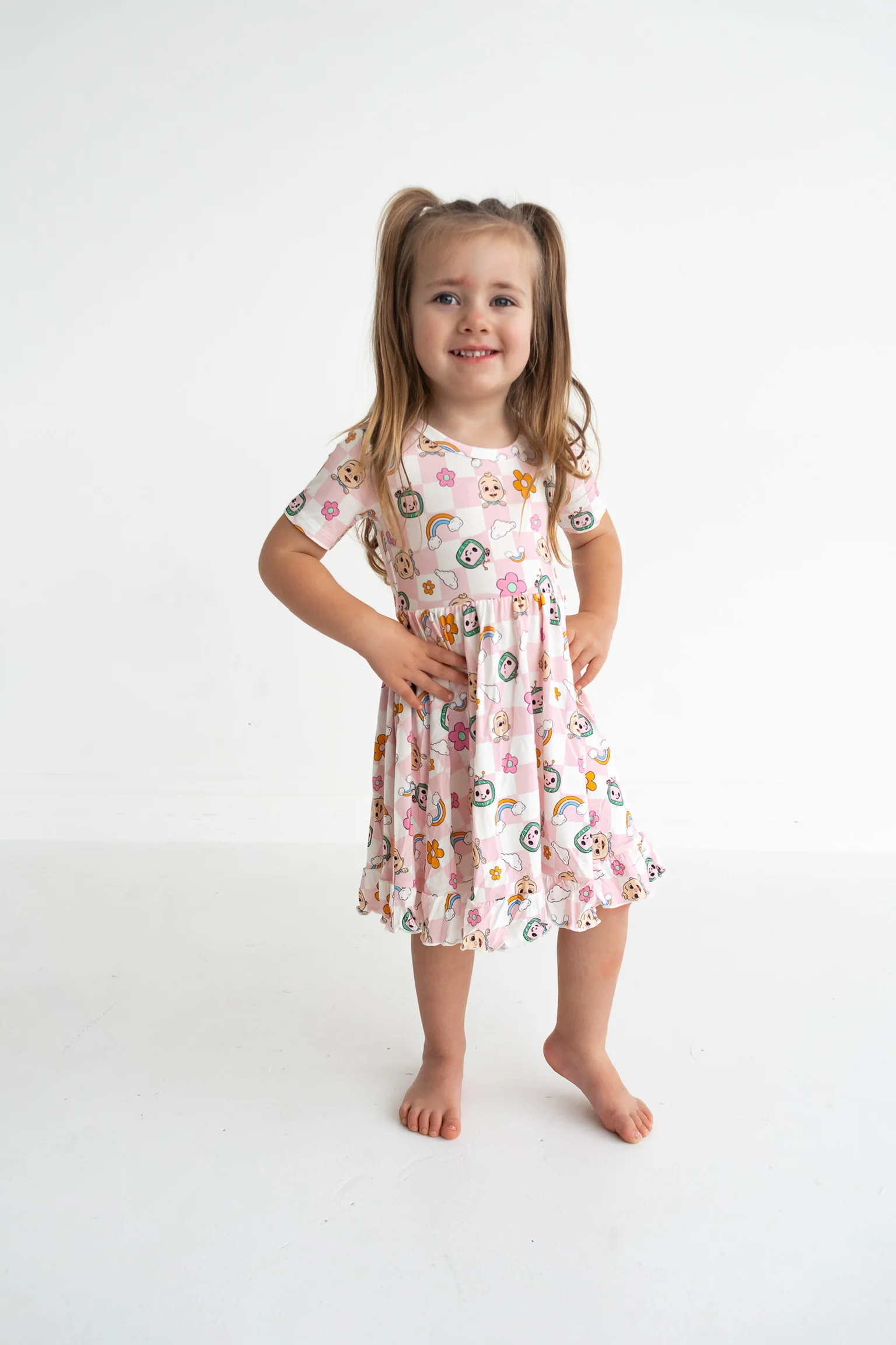Dream Big Little Co x CoComelon JJ RAINBOW CHECKERS SHORT SLEEVE DREAM RUFFLE DRESS - Image 8