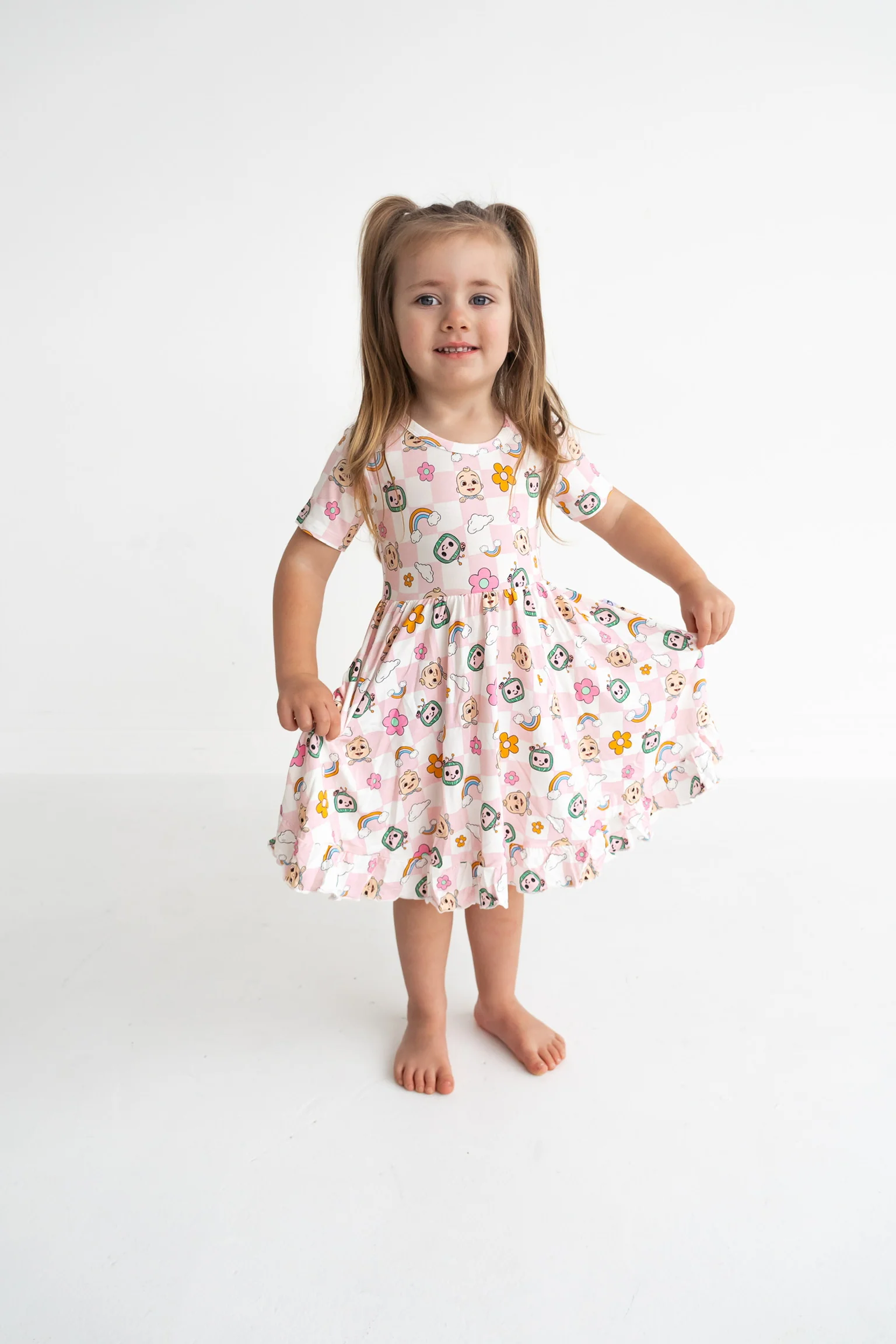 Dream Big Little Co x CoComelon JJ RAINBOW CHECKERS SHORT SLEEVE DREAM RUFFLE DRESS - Image 9