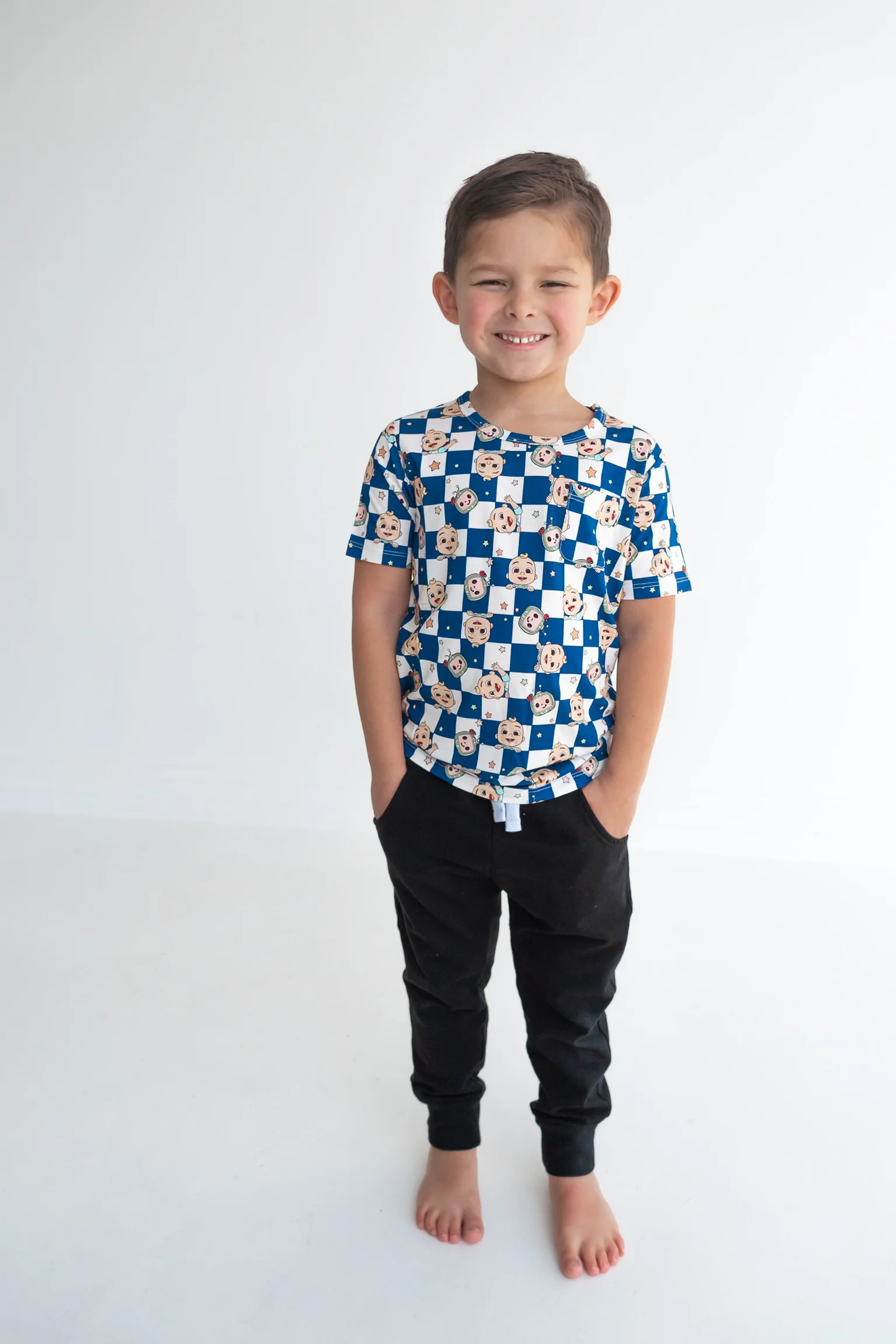 Dream Big Little Co x CoComelon JJ STARRY NIGHT CHECKERS DREAM POCKET TEE - Image 11