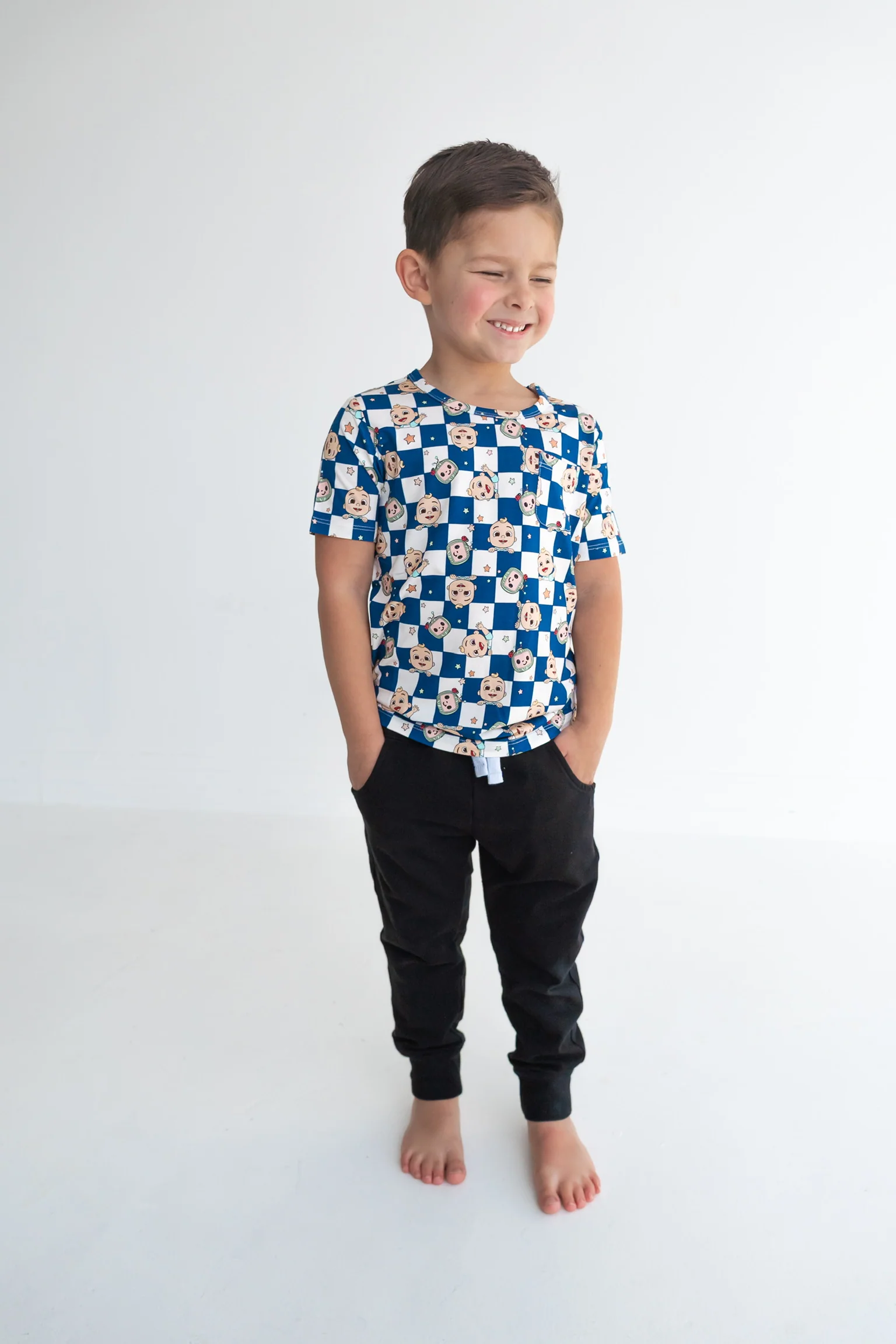 Dream Big Little Co x CoComelon JJ STARRY NIGHT CHECKERS DREAM POCKET TEE - Image 15