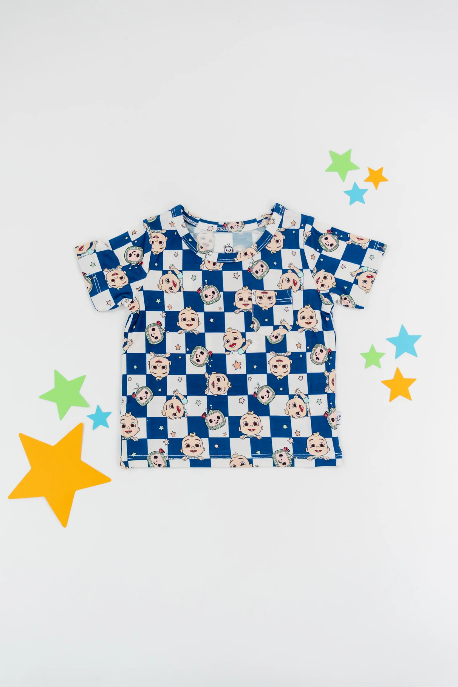 Dream Big Little Co x CoComelon JJ STARRY NIGHT CHECKERS DREAM POCKET TEE - Image 2