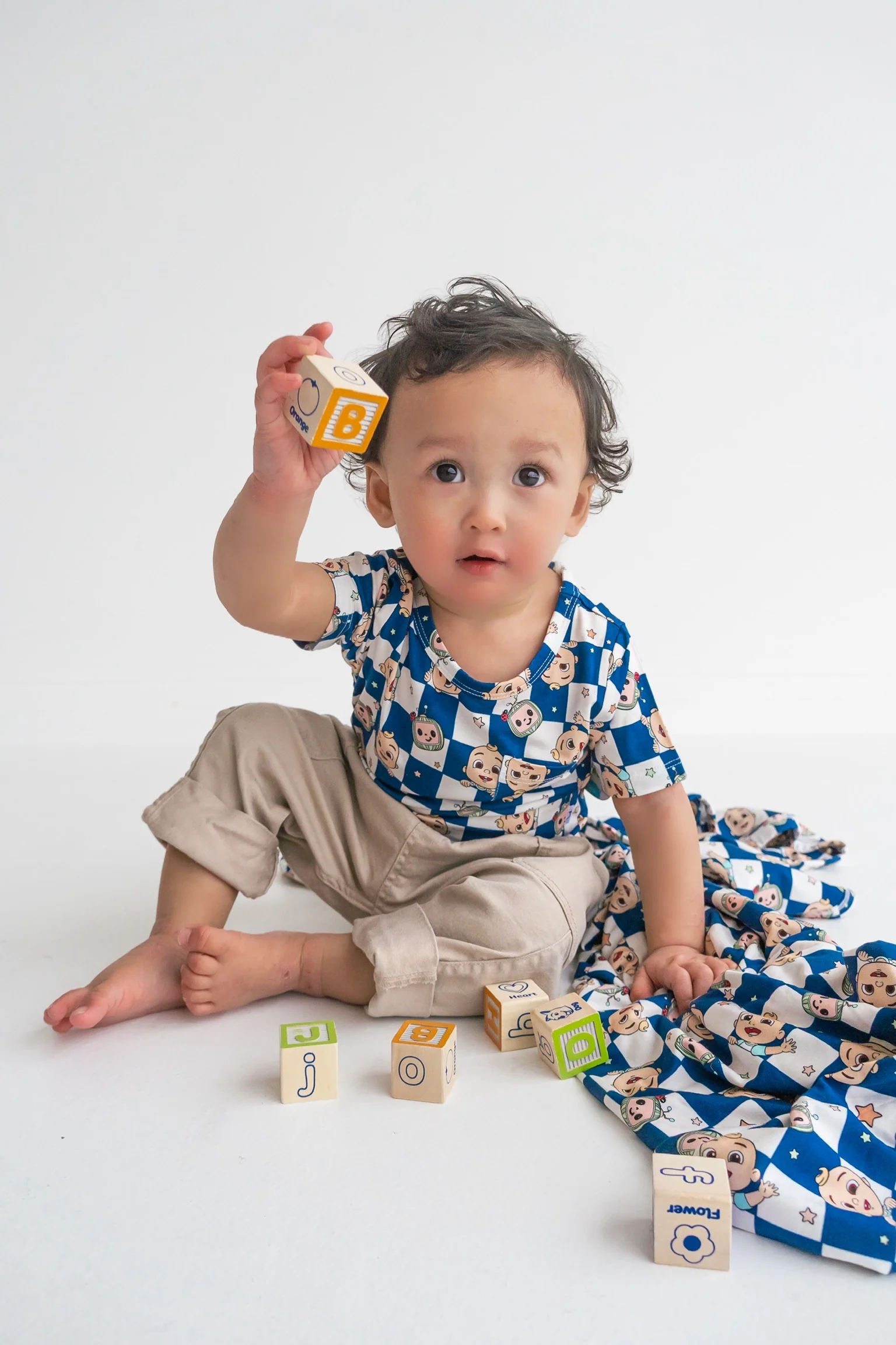 Dream Big Little Co x CoComelon JJ STARRY NIGHT CHECKERS DREAM POCKET TEE - Image 4
