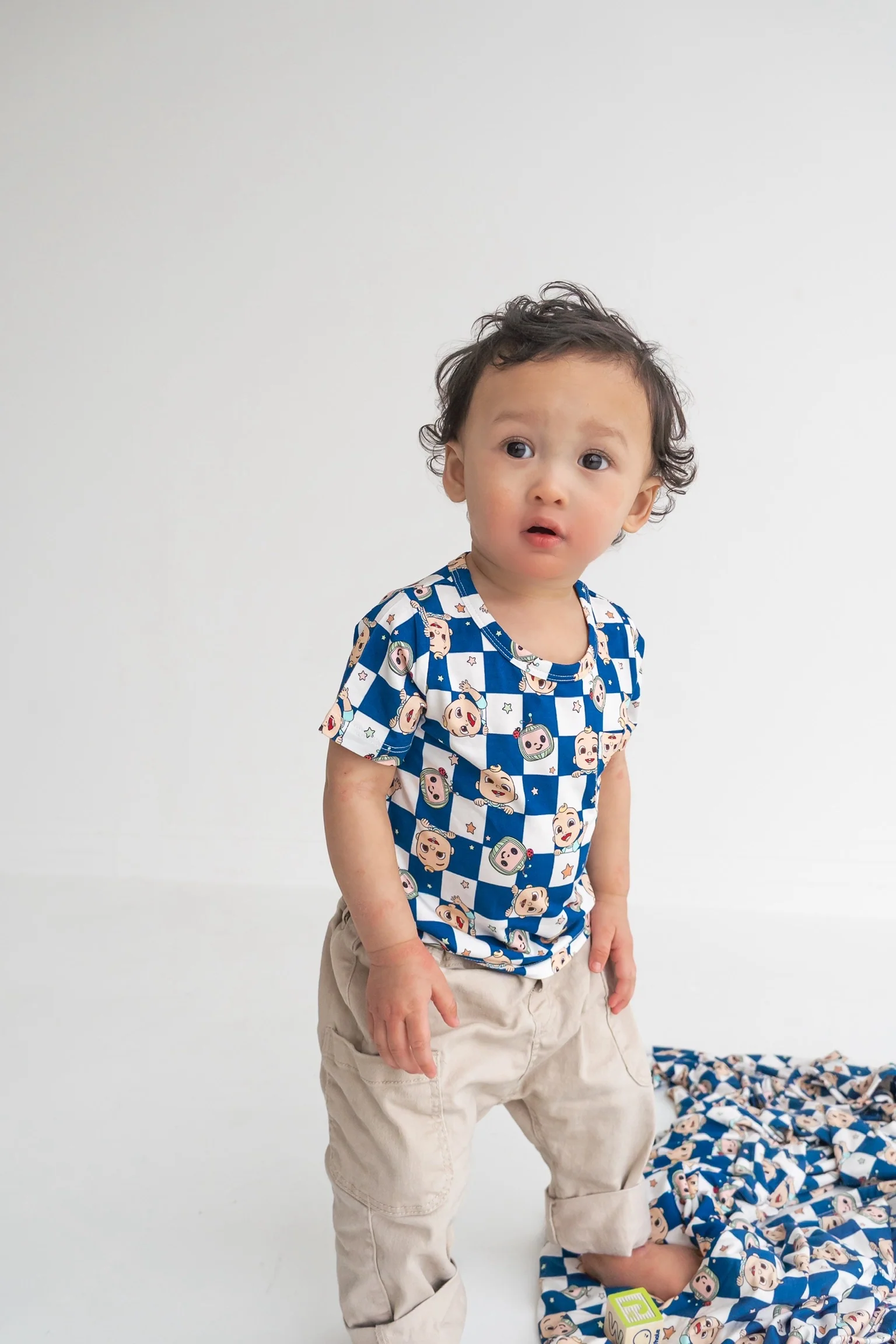Dream Big Little Co x CoComelon JJ STARRY NIGHT CHECKERS DREAM POCKET TEE - Image 6