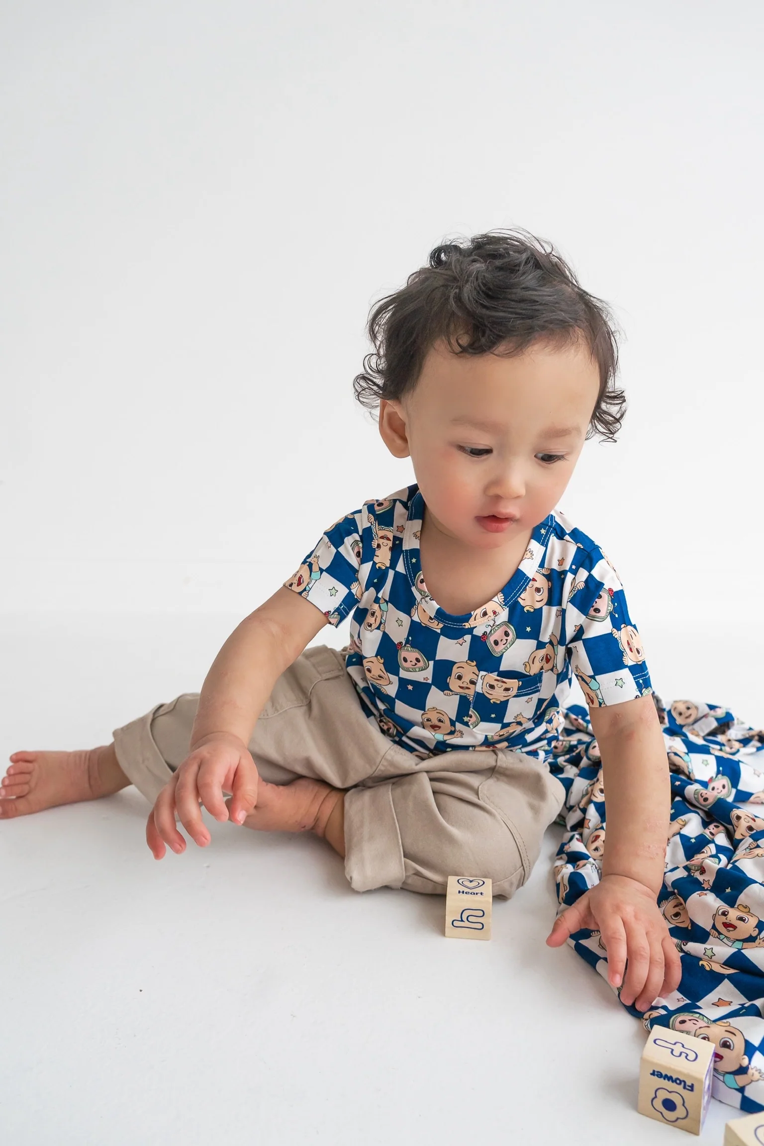 Dream Big Little Co x CoComelon JJ STARRY NIGHT CHECKERS DREAM POCKET TEE - Image 9