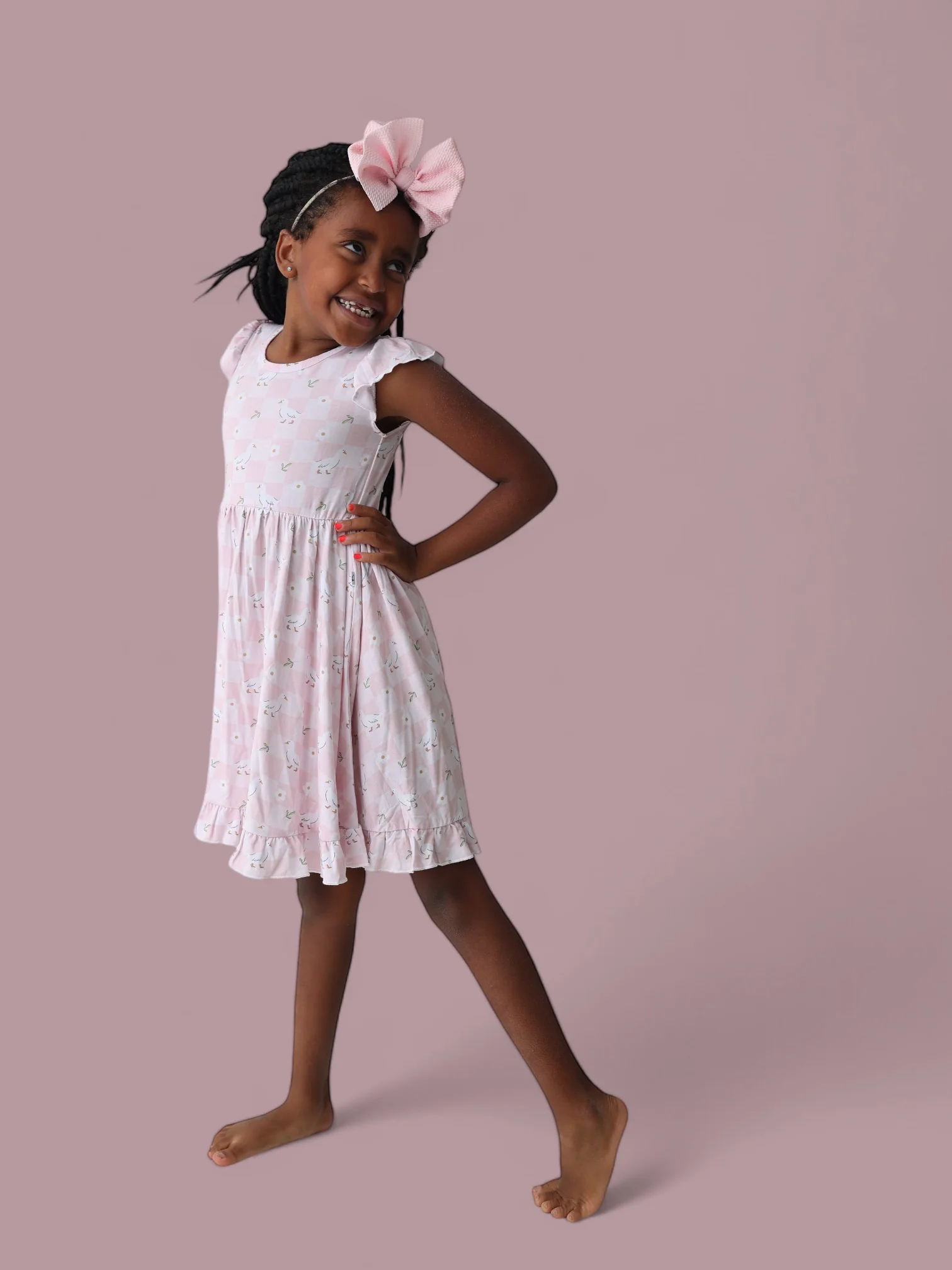 EXCLUSIVE DUCKS AND DAISIES DREAM CAP SLEEVE RUFFLE DRESS - Image 2