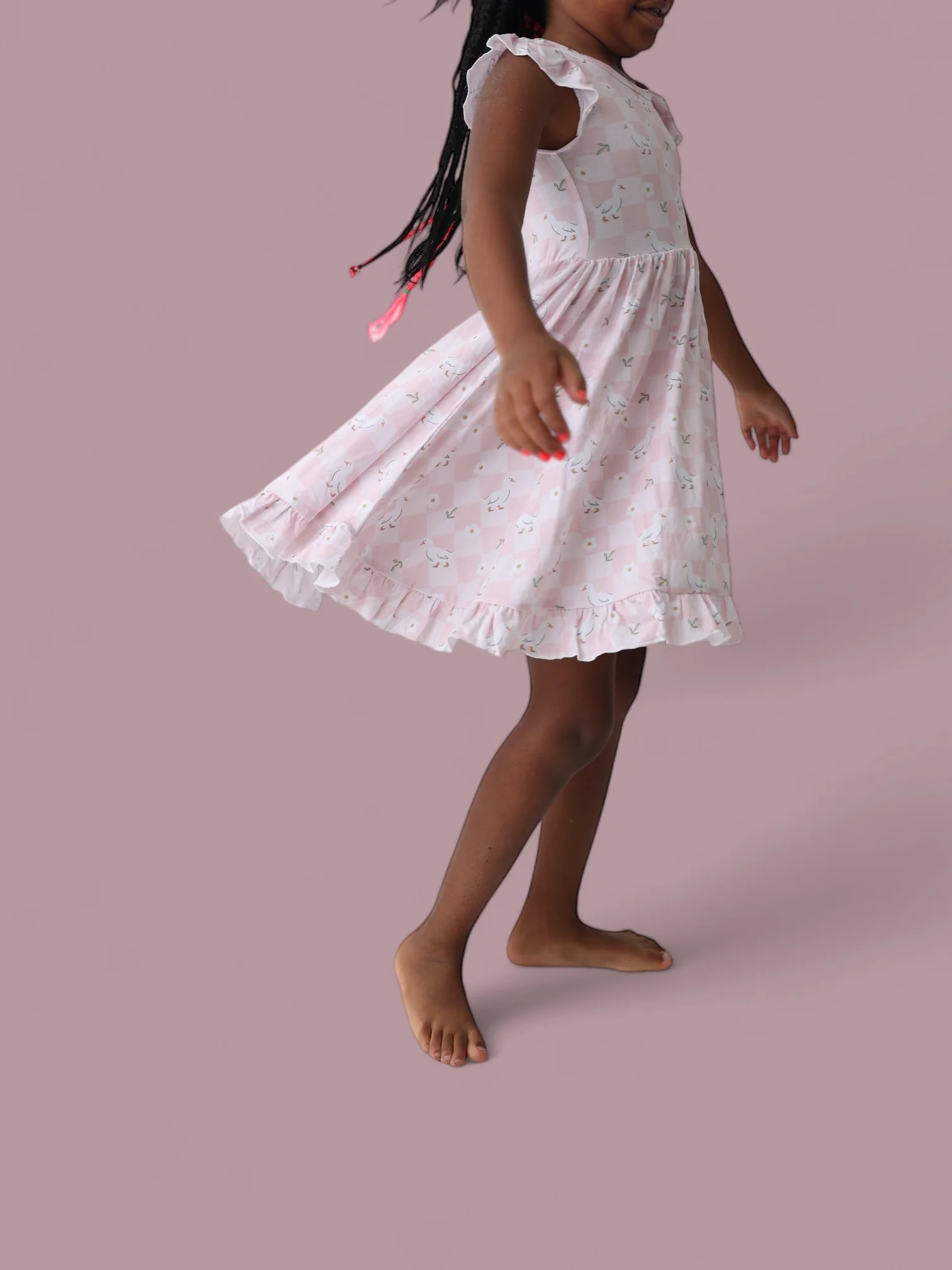 EXCLUSIVE DUCKS AND DAISIES DREAM CAP SLEEVE RUFFLE DRESS - Image 3