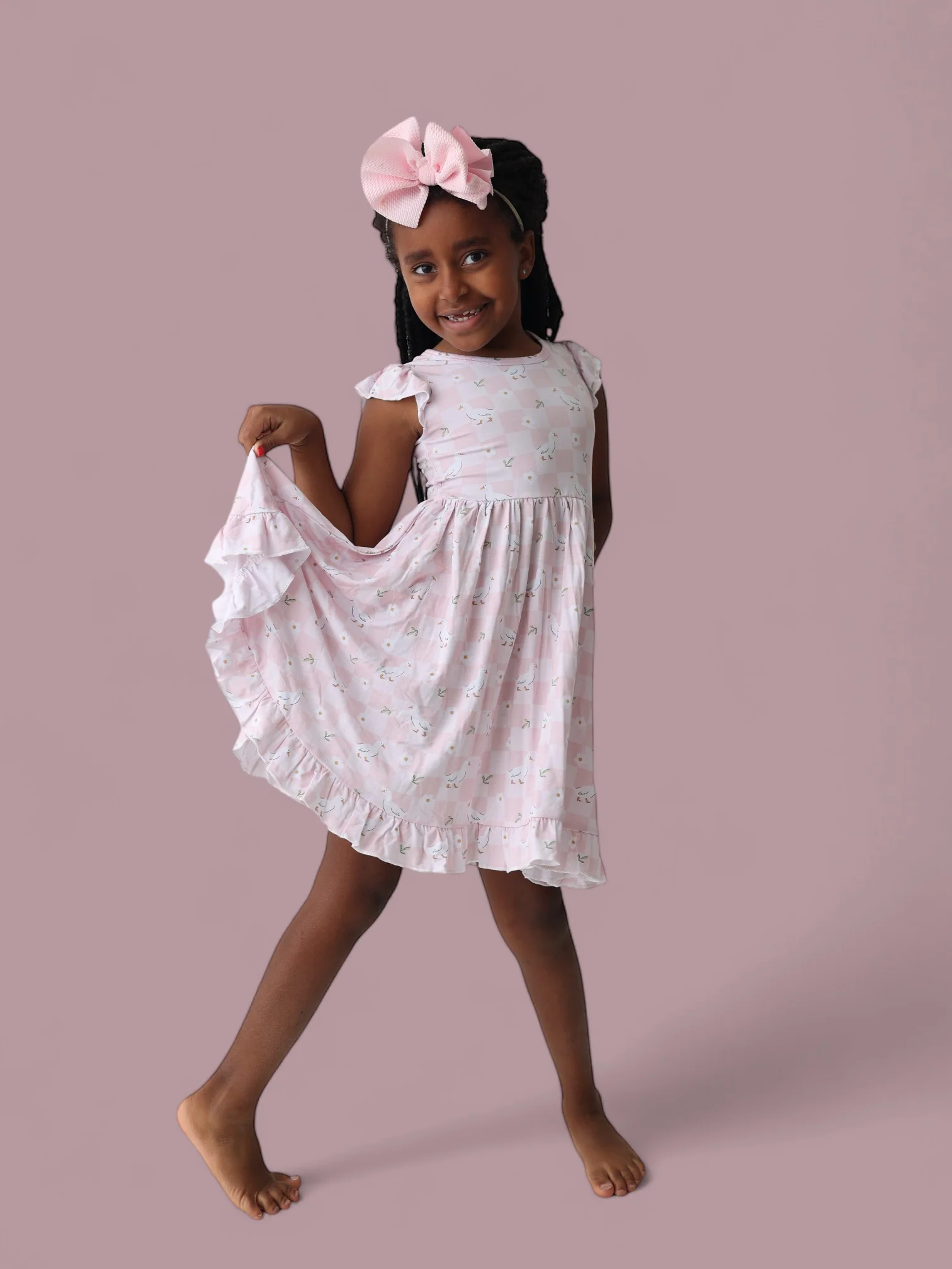 EXCLUSIVE DUCKS AND DAISIES DREAM CAP SLEEVE RUFFLE DRESS - Image 4