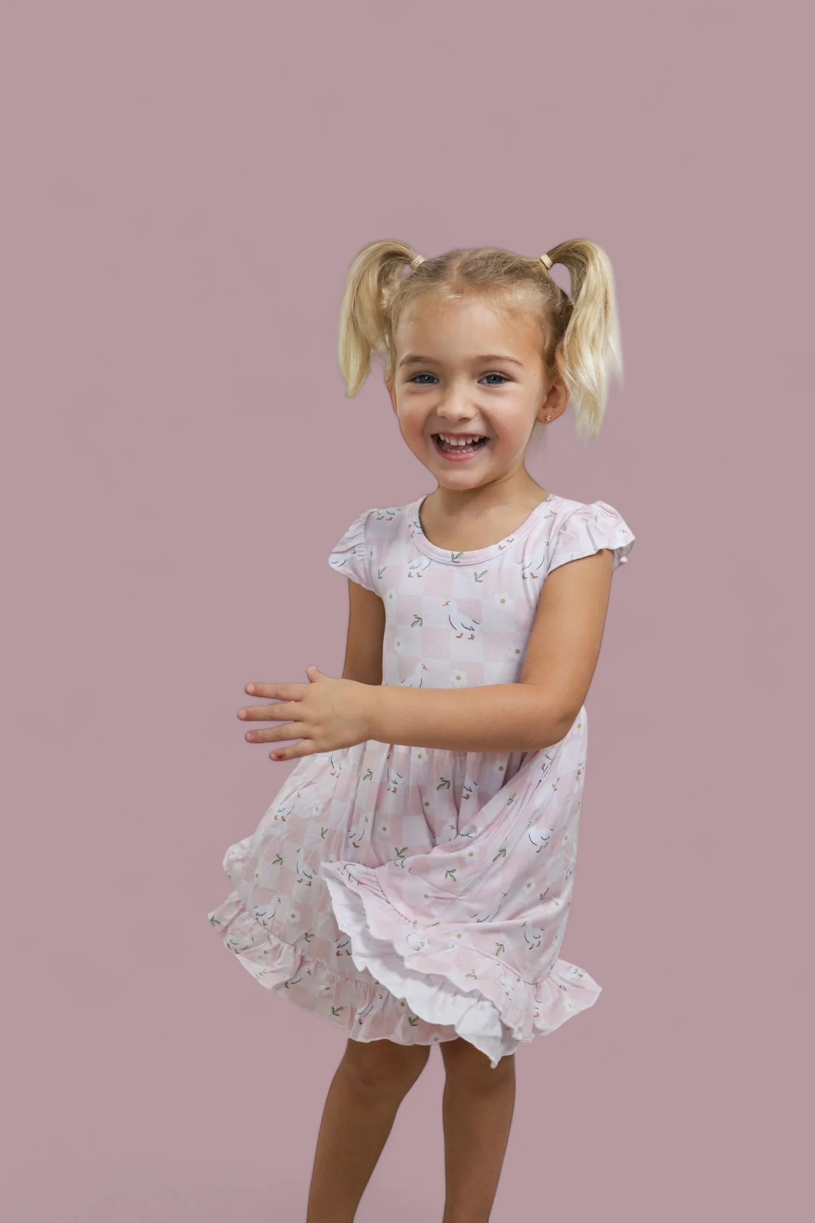 EXCLUSIVE DUCKS AND DAISIES DREAM CAP SLEEVE RUFFLE DRESS - Image 7