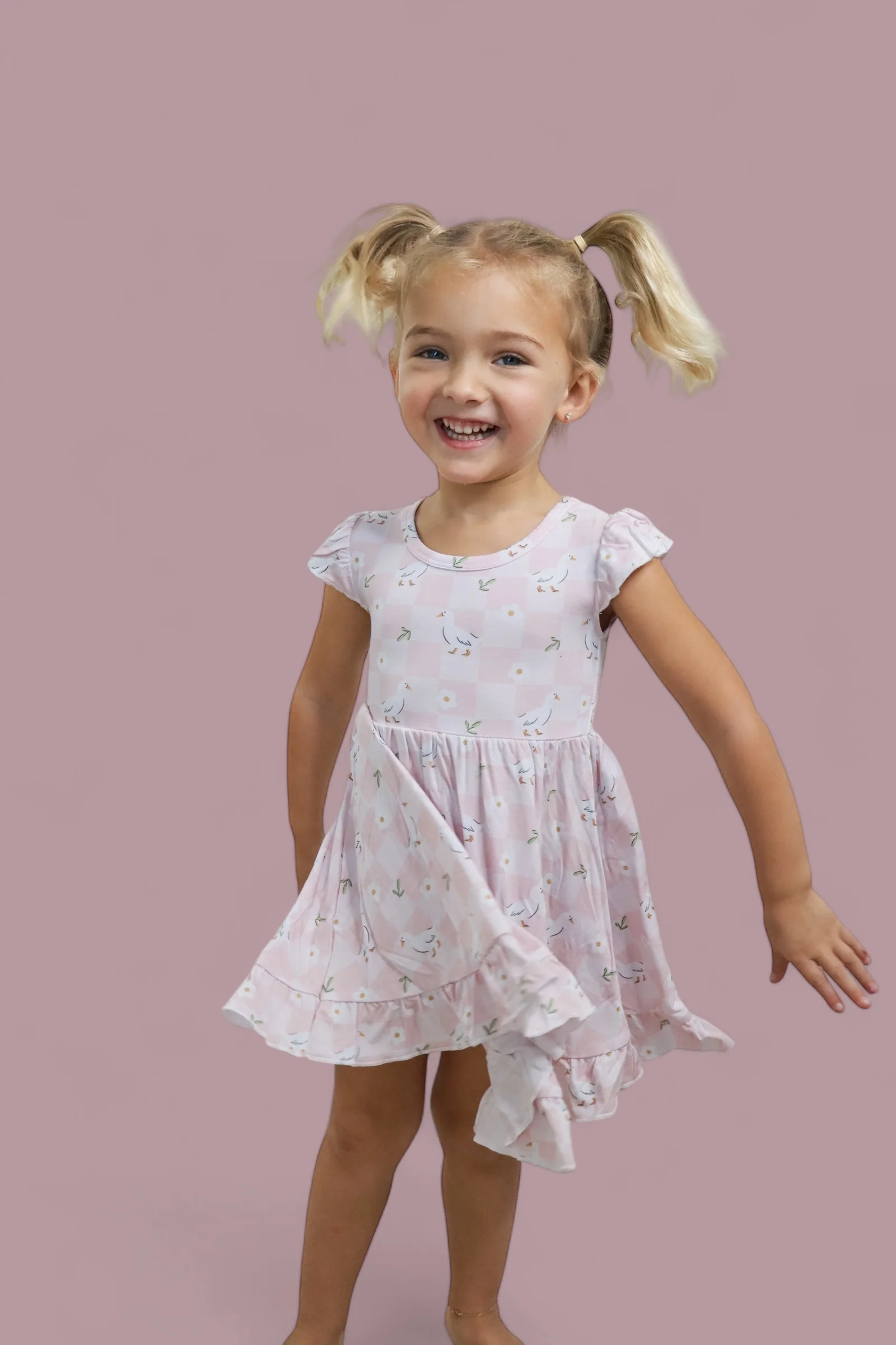 EXCLUSIVE DUCKS AND DAISIES DREAM CAP SLEEVE RUFFLE DRESS - Image 9