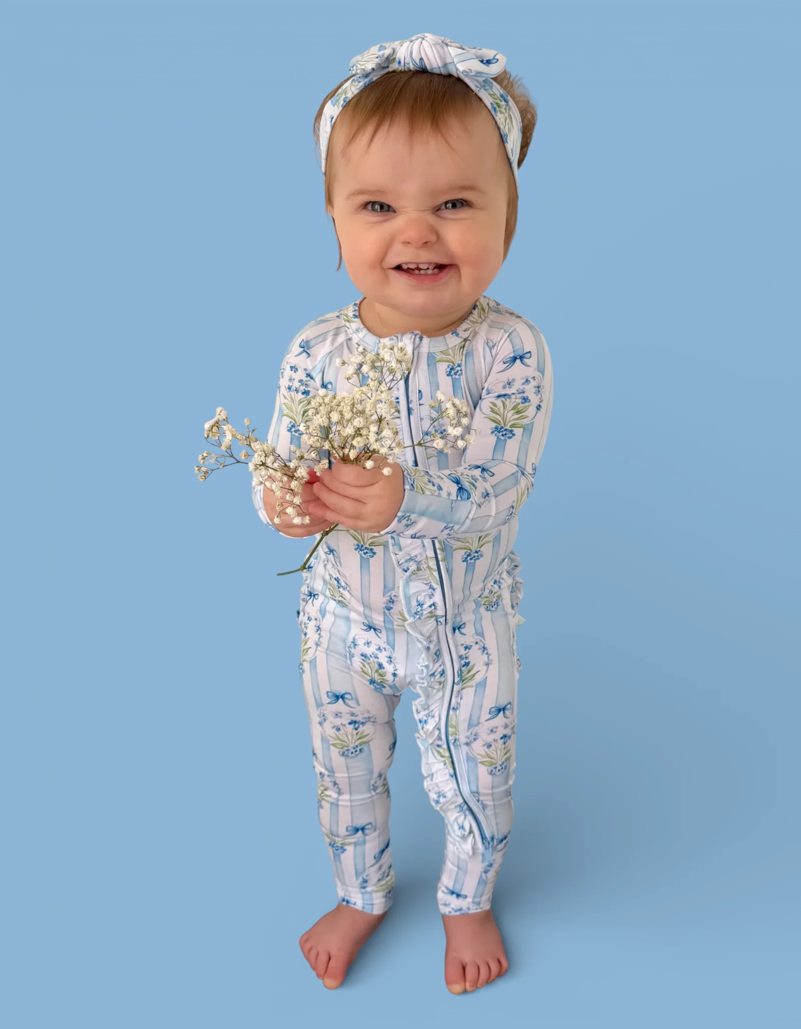 HEIRLOOM BLUE BLOOMS DREAM RUFFLE ROMPER - Image 4