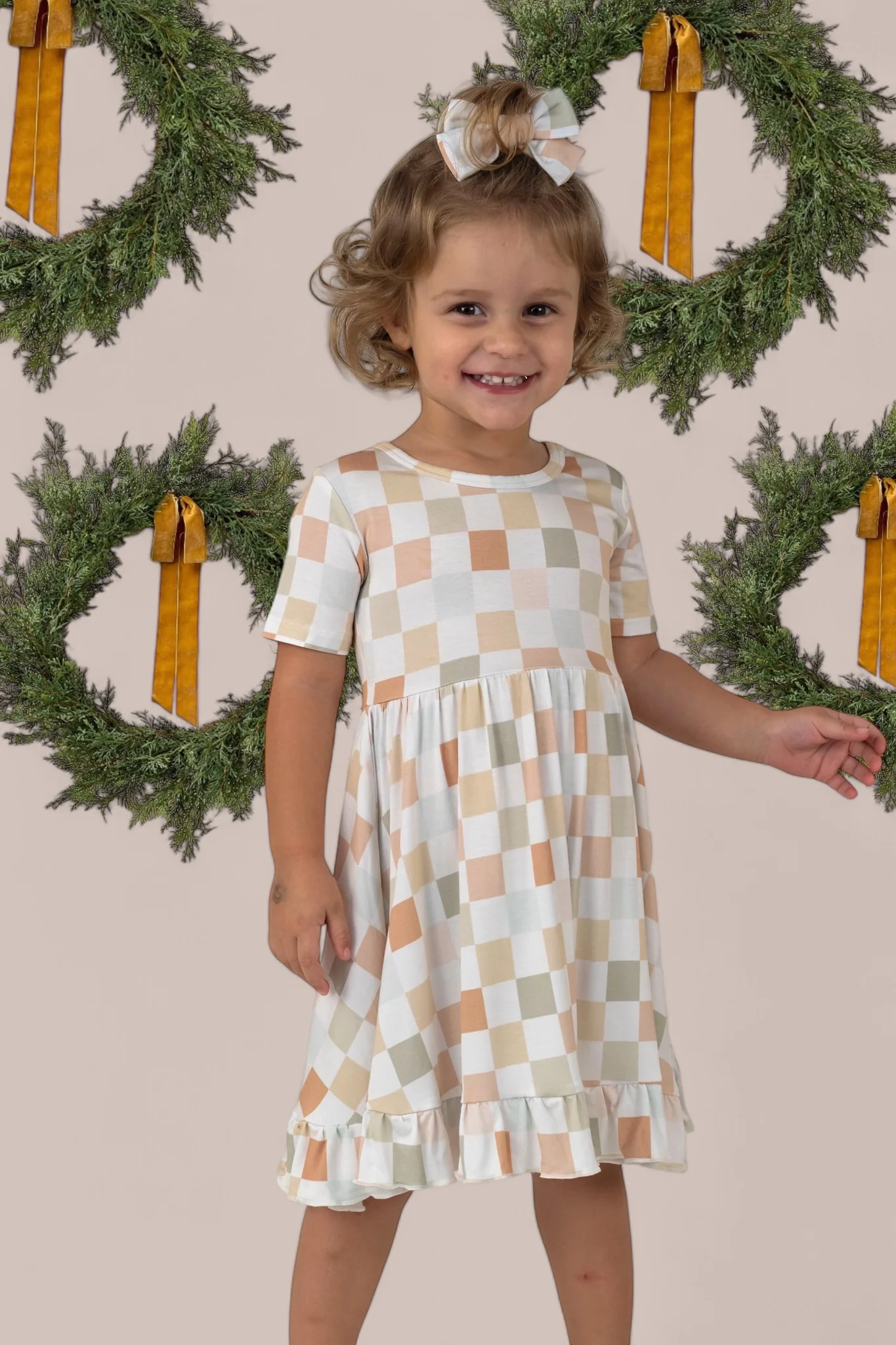 MUTED CHECKERS DREAM RUFFLE DRESS - Image 13