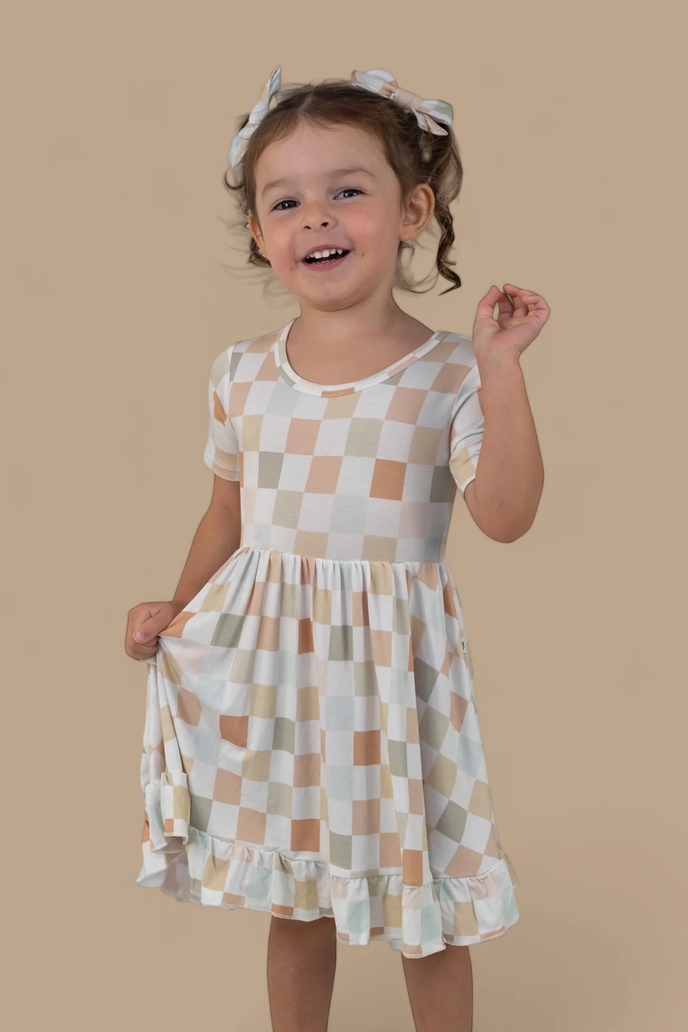 MUTED CHECKERS DREAM RUFFLE DRESS - Image 6