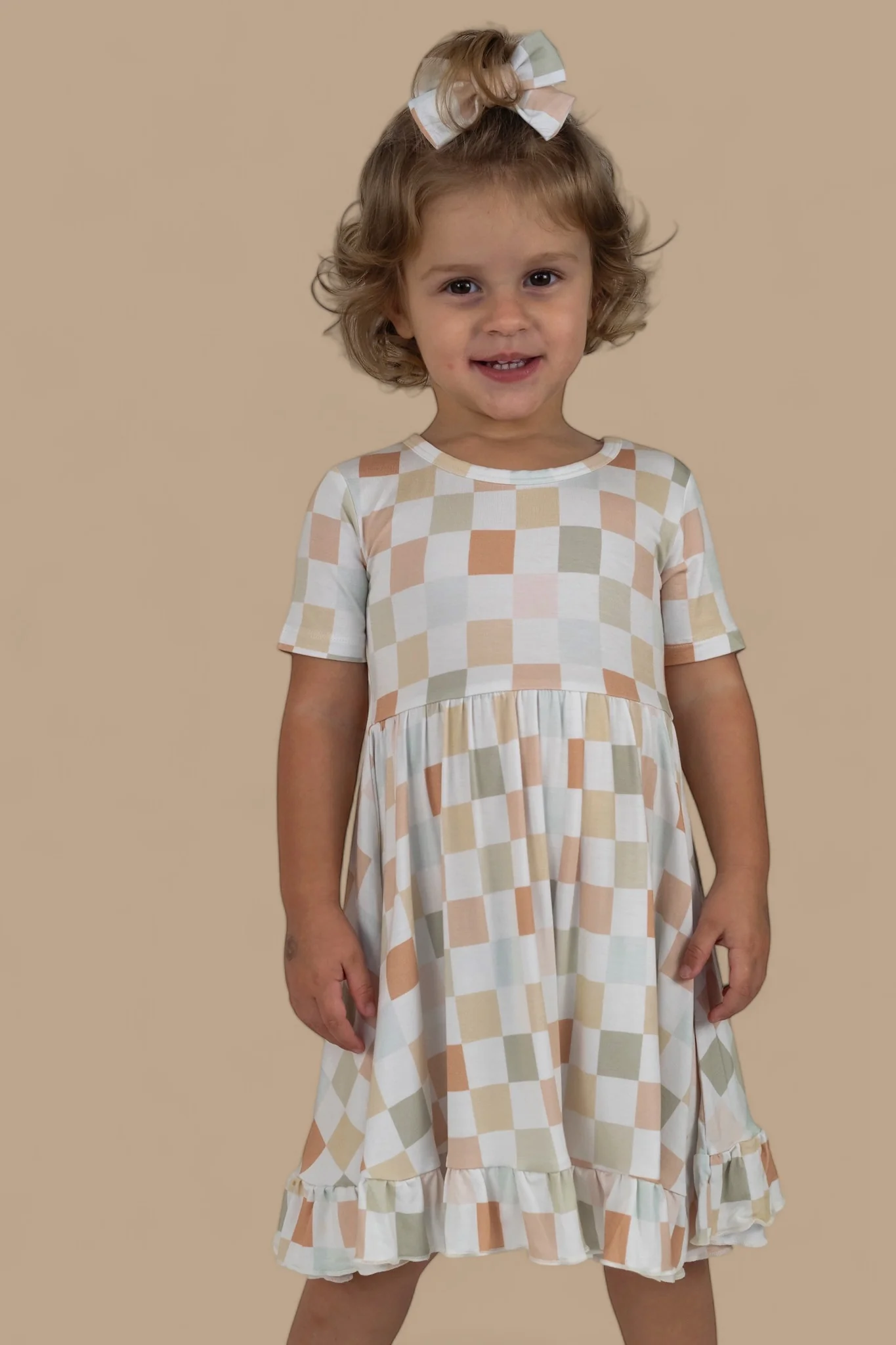 MUTED CHECKERS DREAM RUFFLE DRESS - Image 8