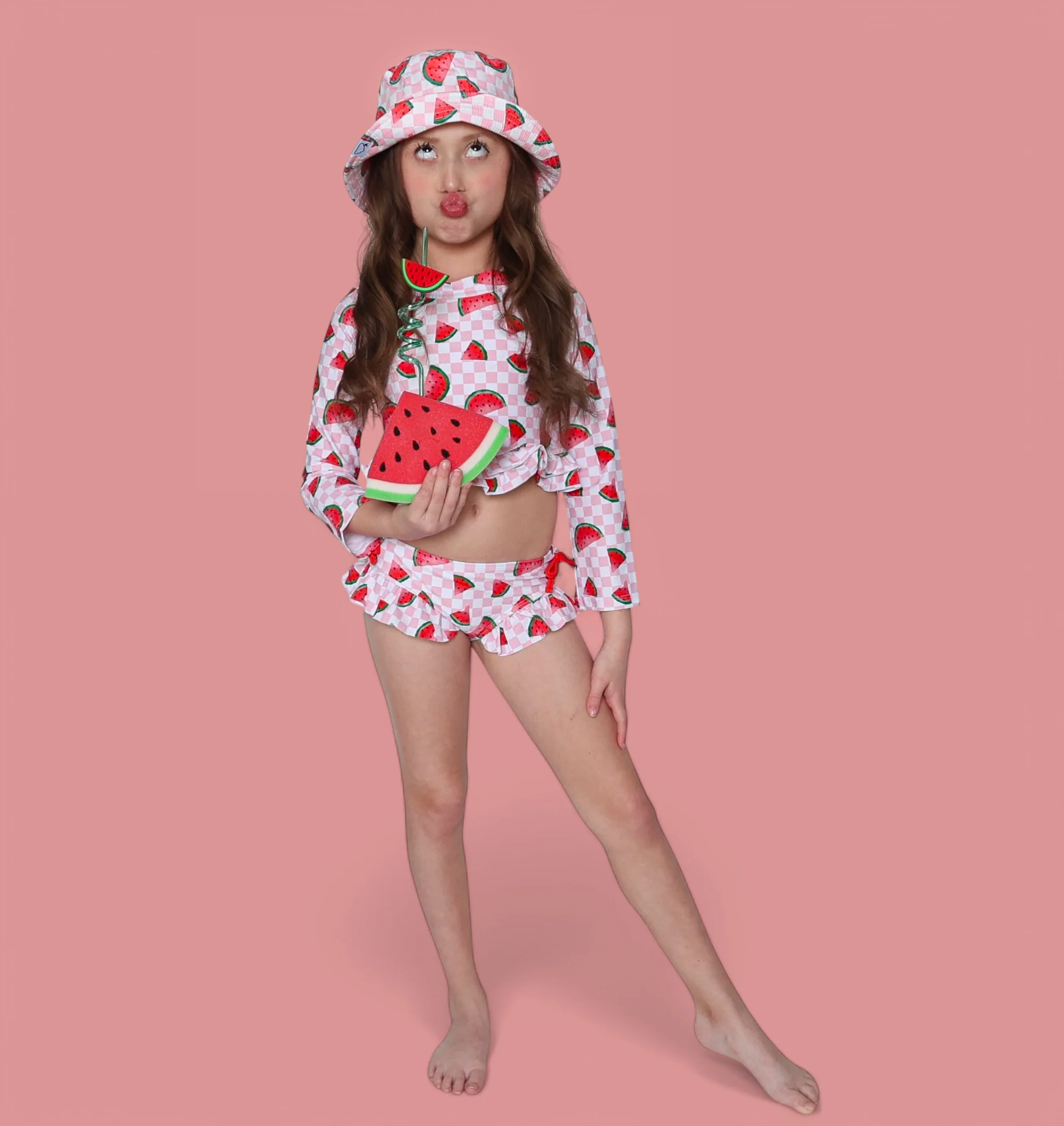 ONE IN A MELON DREAM TWO PIECE RASH GUARD RUFFLE SWIM SUIT - Image 13