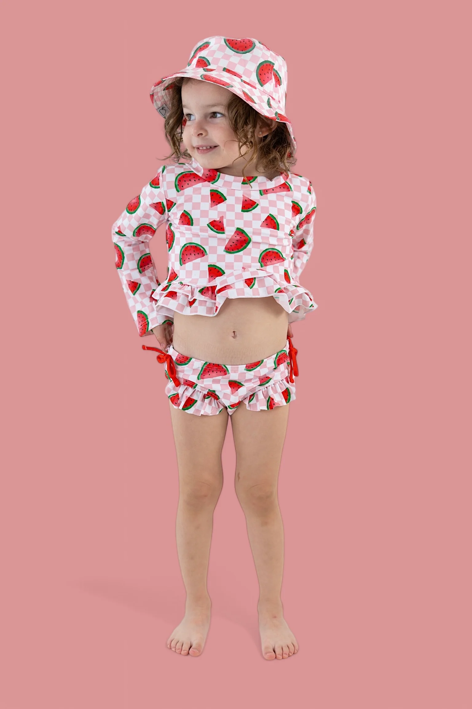 ONE IN A MELON DREAM TWO PIECE RASH GUARD RUFFLE SWIM SUIT - Image 5
