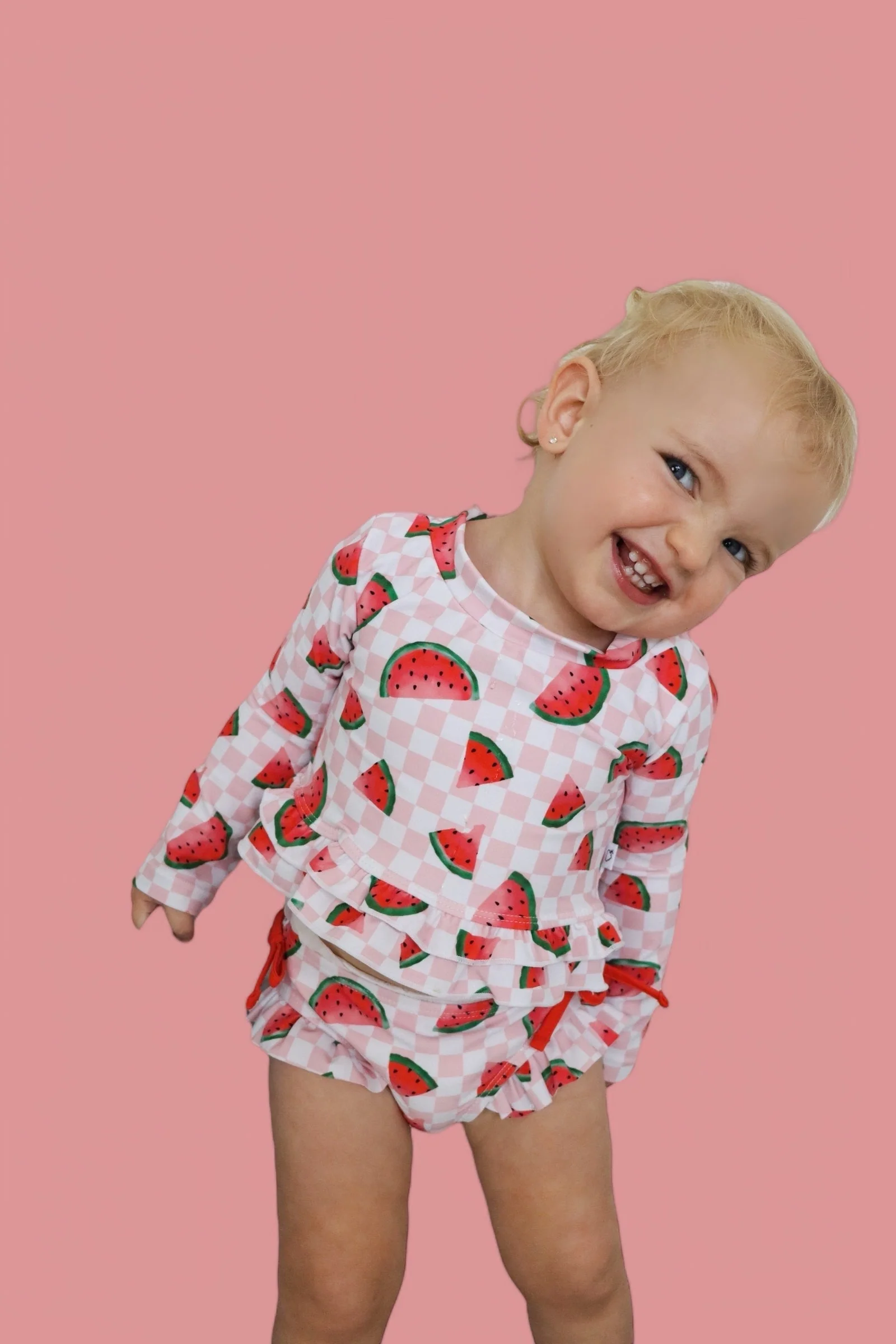 ONE IN A MELON DREAM TWO PIECE RASH GUARD RUFFLE SWIM SUIT - Image 8