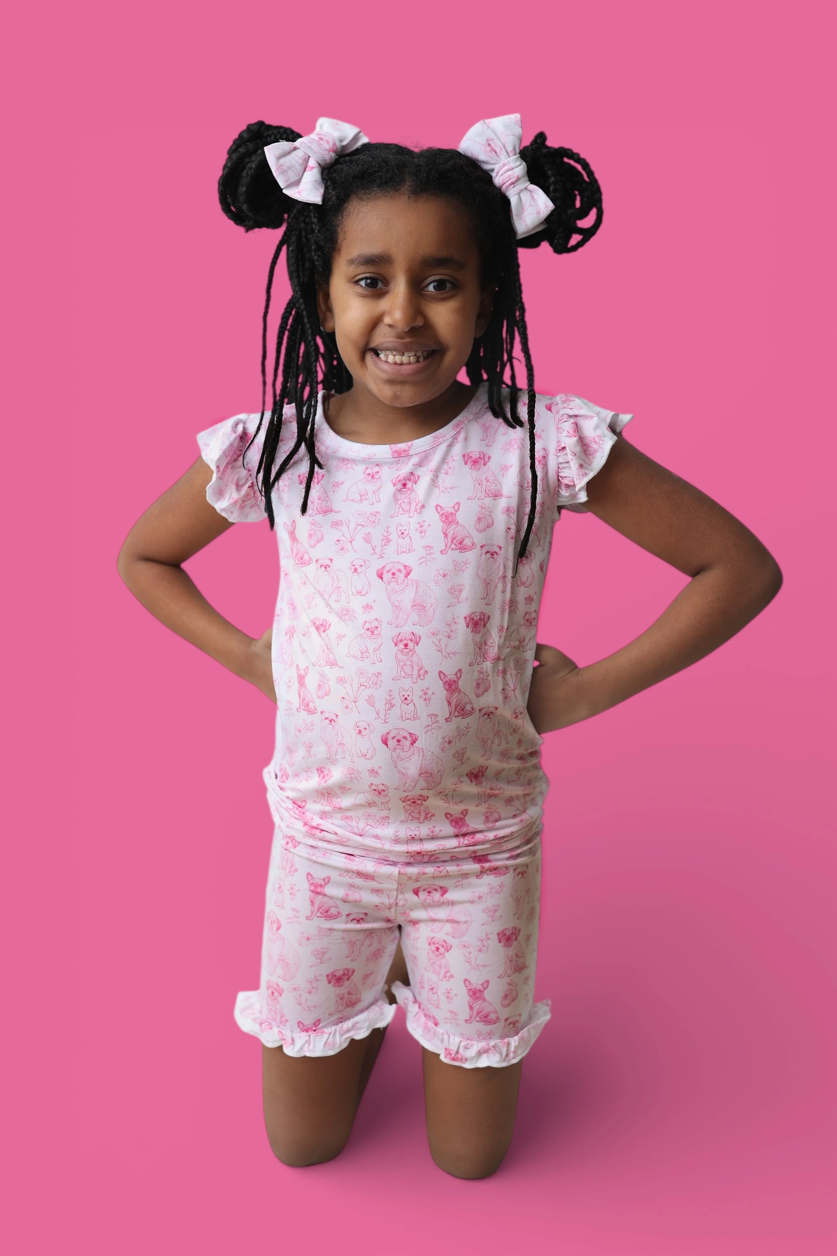PINK PUPPY TOILE DREAM RUFFLE SHORT SET - Image 2